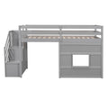 Twin Size Loft Bed With Storage Staircase And Window, Gray Box Spring Not Required Twin Gray Wood Bedroom Solid Wood Mdf