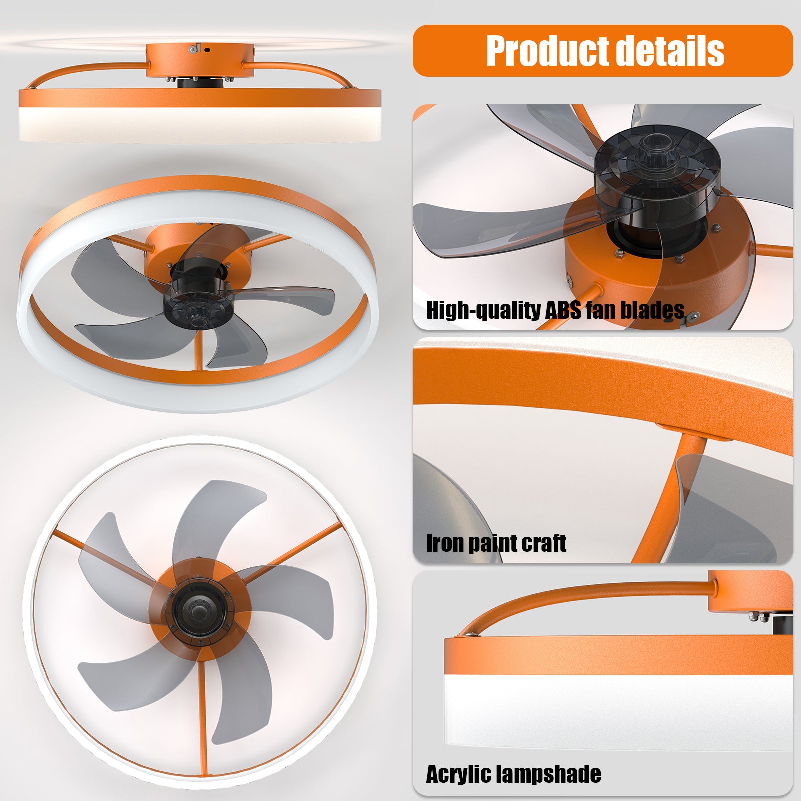 Ceiling Fans With Lights Dimmable Led Embedded Installation Of Thin Modern Ceiling Fans Orange Orange Modern Abs