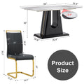 1 Table And 6 Chairs. Modern, Simple And Luxurious White Imitation Marble Rectangular Dining Table And Desk With 6 Black Pu Gold Plated Leg Chairs 63'' X 35.4'' X 30'' White Black Mdf
