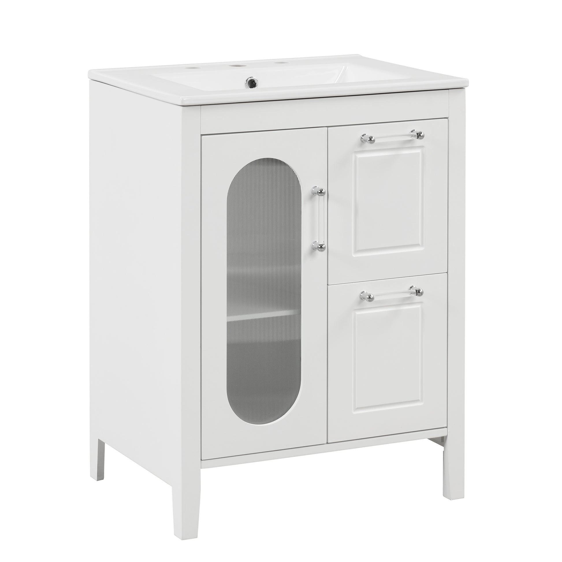 24" Bathroom Vanity With Sink, Bathroom Vanity Cabinet With Two Drawers And Door, Adjustable Shelf, Solid Wood And Mdf, White White Solid Wood Mdf