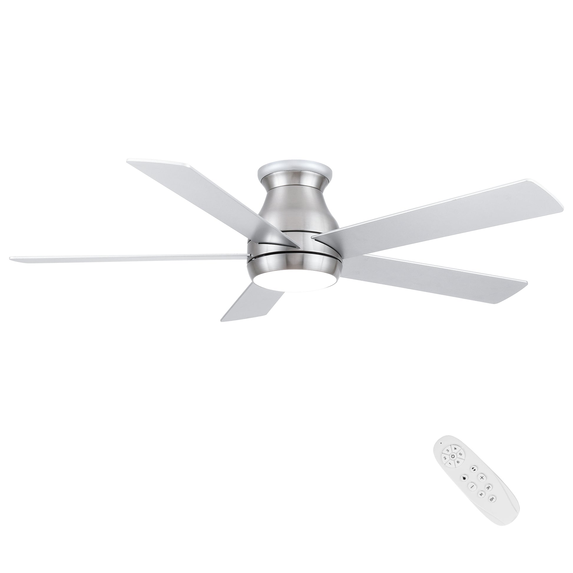 52" Low Profile Ceiling Fan In Brushed Nickel With Silver Blades Silver American Design Plywood Metal & Wood