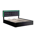 3 Pieces Bedroom Sets,Queen Size Upholstered Bed With Led Lights,Hydraulic Storage System, Two Nightstands With Crystal Decoration,Black Queen Black 3 Piece Set Wood