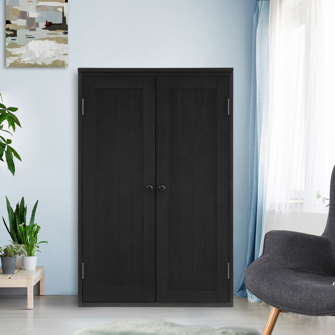 Bathroom Storage Cabinet Freestanding Wooden Floor Cabinet With Adjustable Shelf And Double Door Black Black Mdf