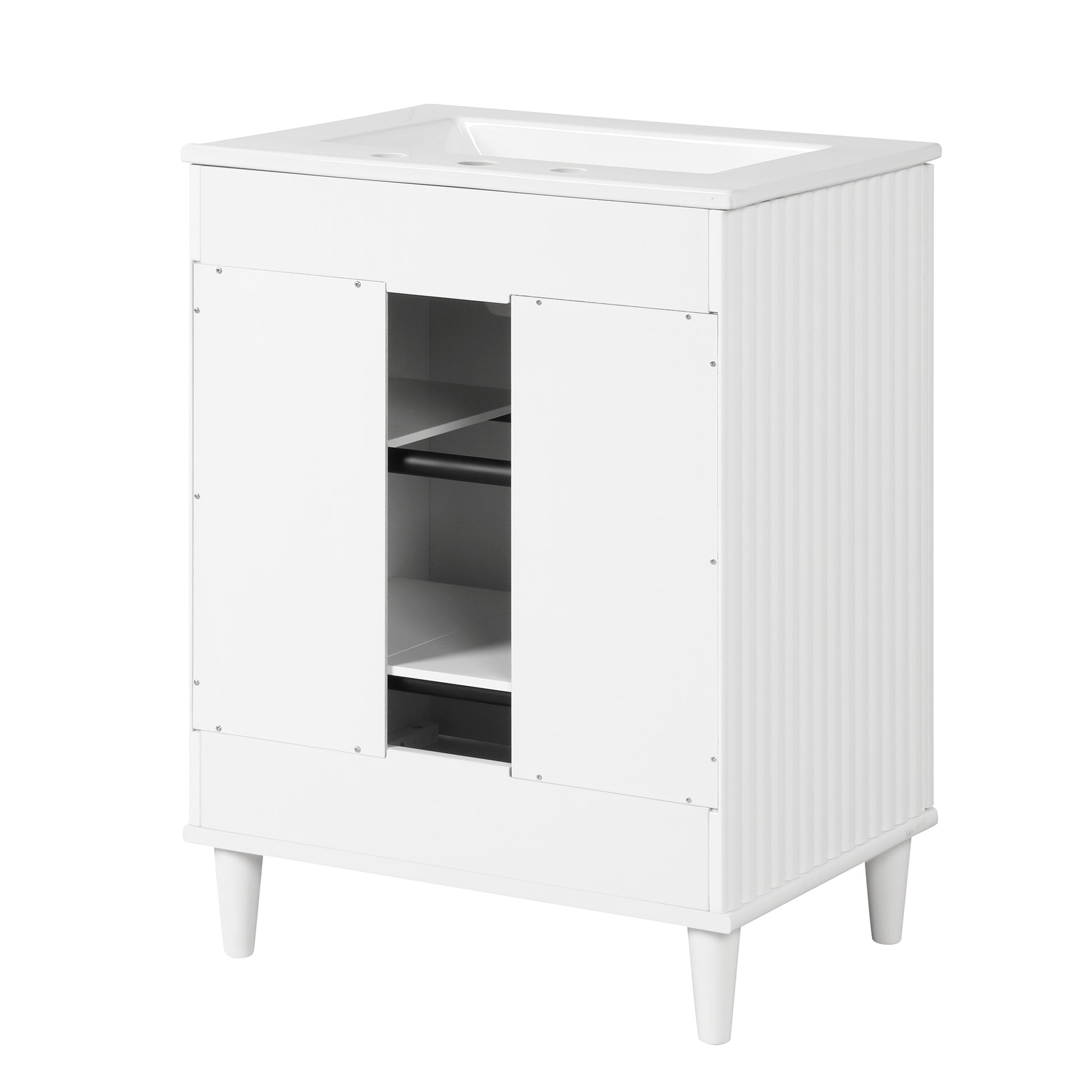 24" Bathroom Vanity With Sink, Bathroom Vanity Cabinet With Two Doors, Adjustable Shelves, Solid Wood And Mdf, White White Solid Wood Mdf