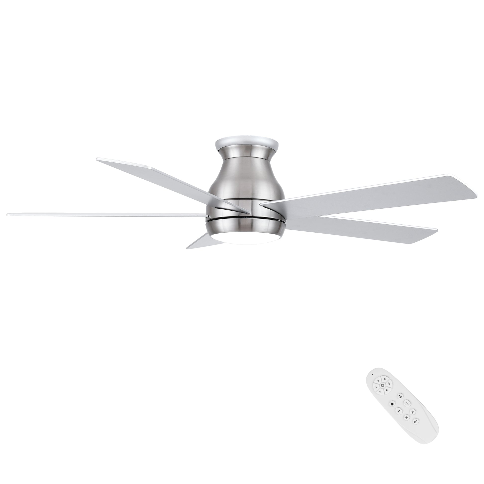 52" Low Profile Ceiling Fan In Brushed Nickel With Silver Blades Silver American Design Plywood Metal & Wood