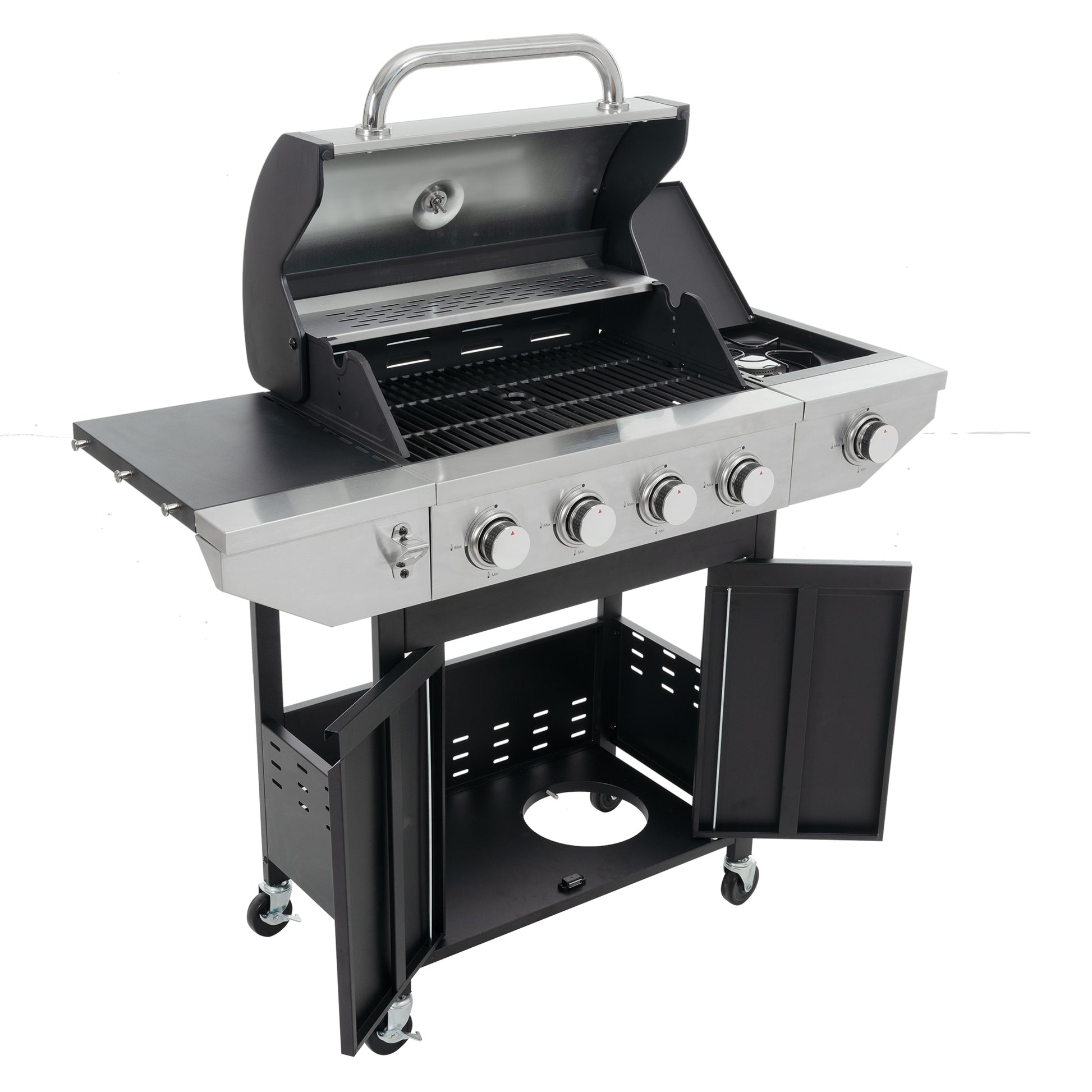 Propane Grill 4 Burner Barbecue Grill Stainless Steel Gas Grill With Side Burner, 46,500 Btu Outdoor Cooking, Patio, Garden Barbecue Grill, Black And Silver Silver Stainless Steel