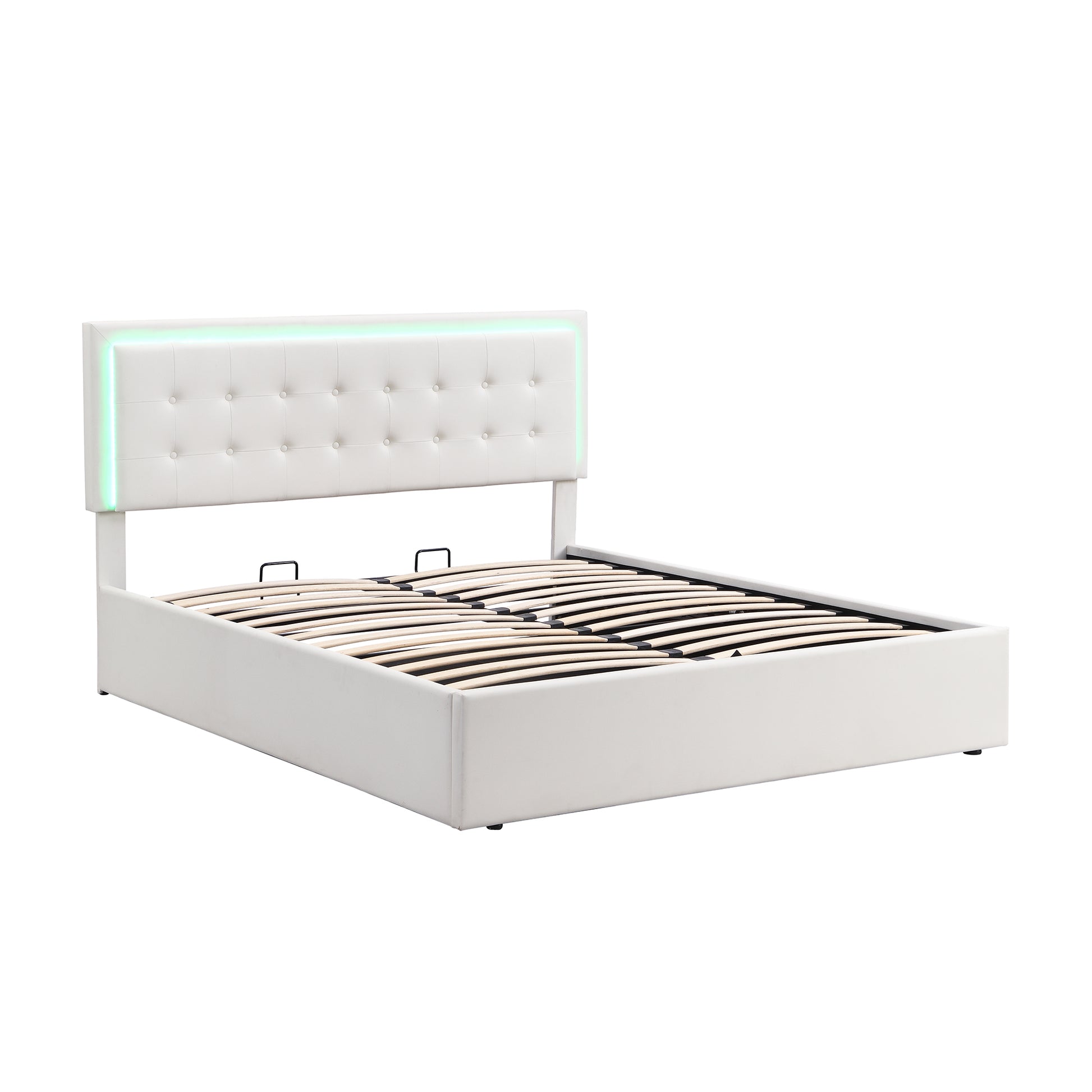 Queen Size Tufted Upholstered Platform Bed With Hydraulic Storage System,Pu Storage Bed With Led Lights,White White Pu