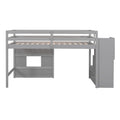 Twin Size Loft Bed With Storage Staircase And Window, Gray Box Spring Not Required Twin Gray Wood Bedroom Solid Wood Mdf