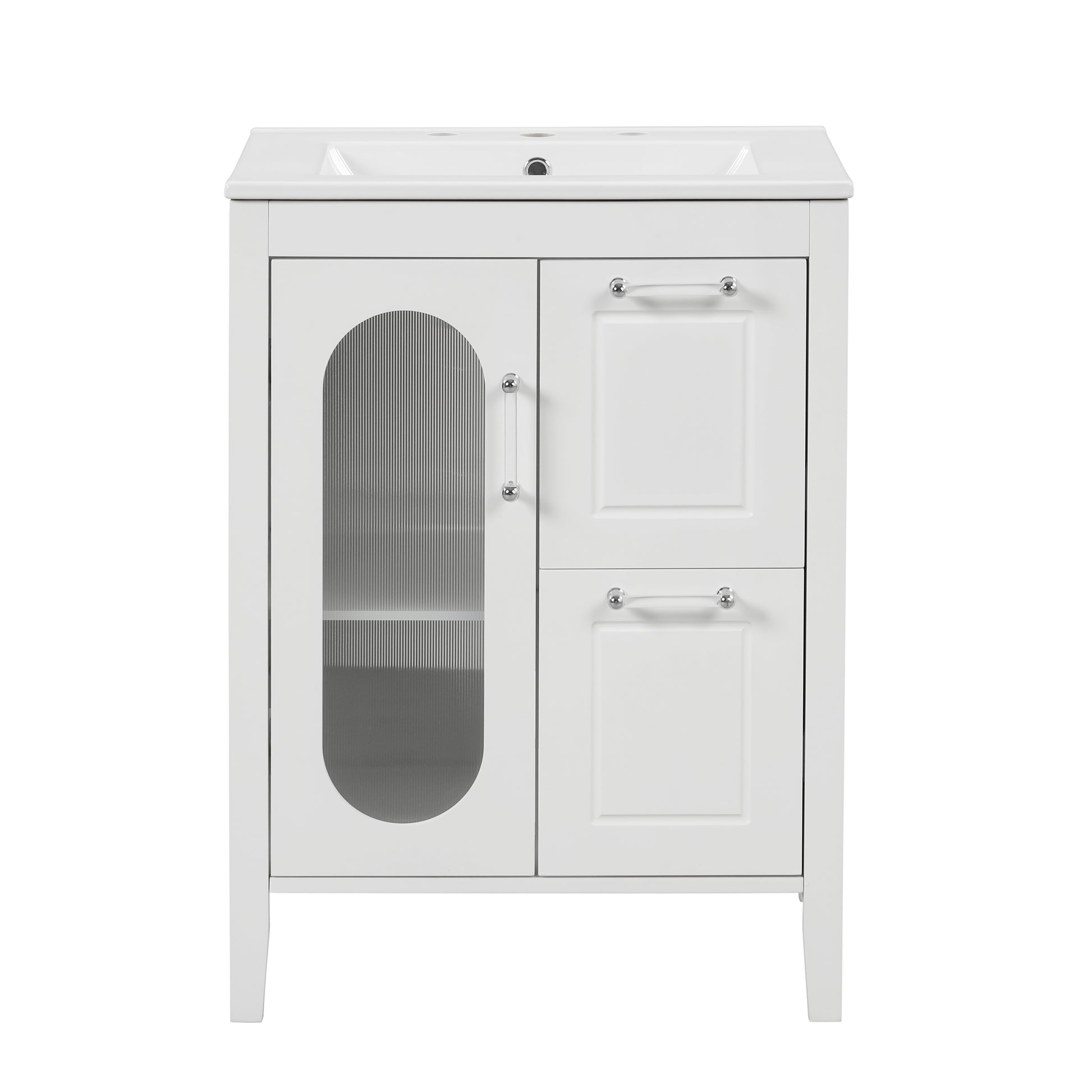 24" Bathroom Vanity With Sink, Bathroom Vanity Cabinet With Two Drawers And Door, Adjustable Shelf, Solid Wood And Mdf, White Old Sku:Wf309411Aak White Solid Wood Mdf