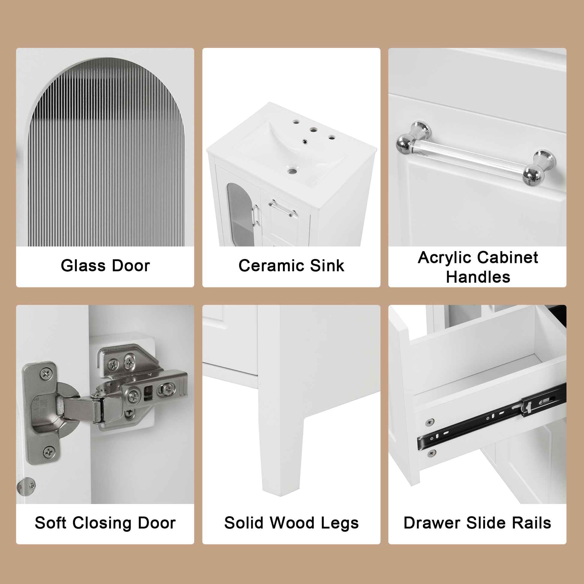 24" Bathroom Vanity With Sink, Bathroom Vanity Cabinet With Two Drawers And Door, Adjustable Shelf, Solid Wood And Mdf, White Old Sku:Wf309411Aak White Solid Wood Mdf