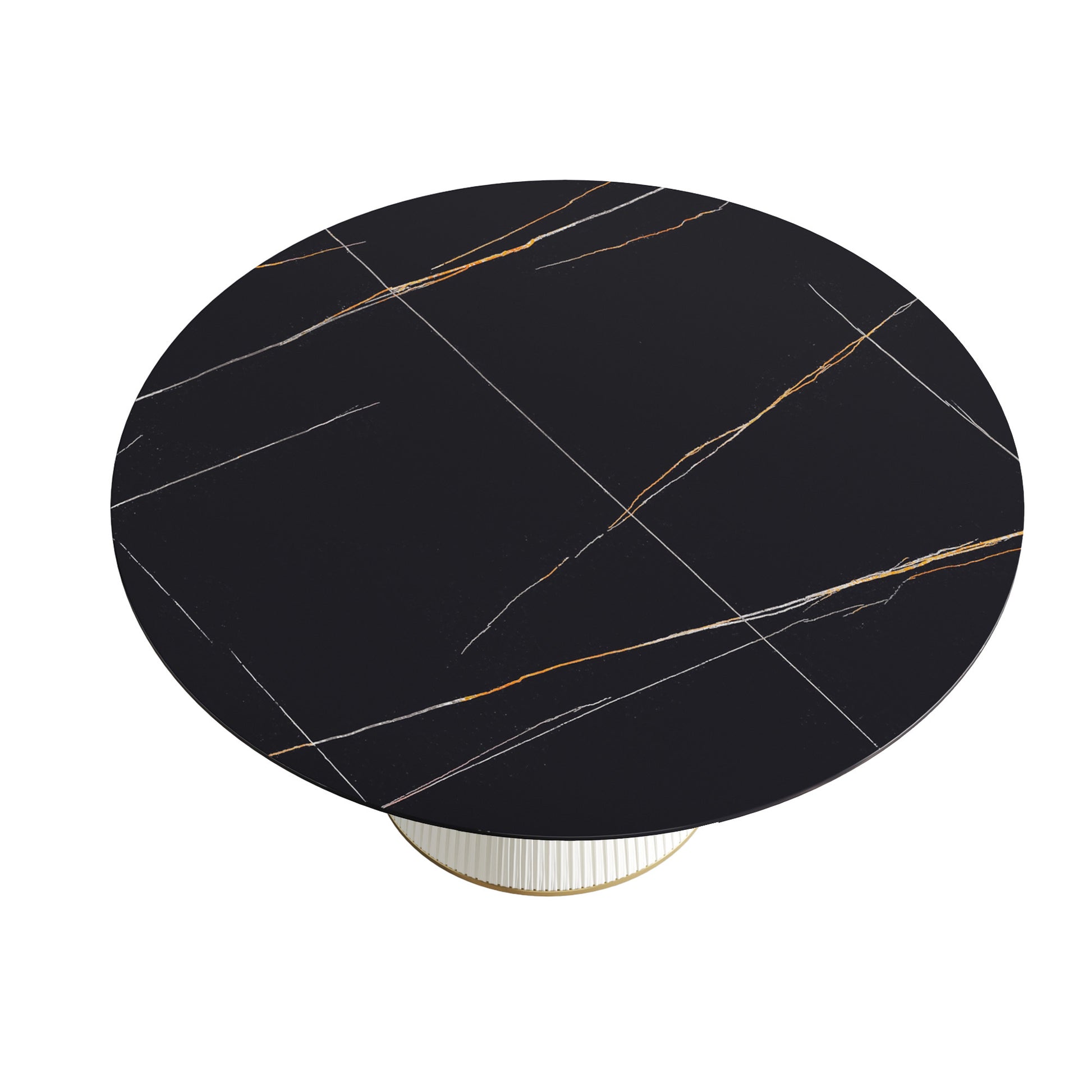 59.05 "Modern Black Artificial Stone Round Beige Plywood Pu Base Dining Table Can Accommodate 8 People. Not Including Chairs. Black Dining Room Plywood Sintered Stone