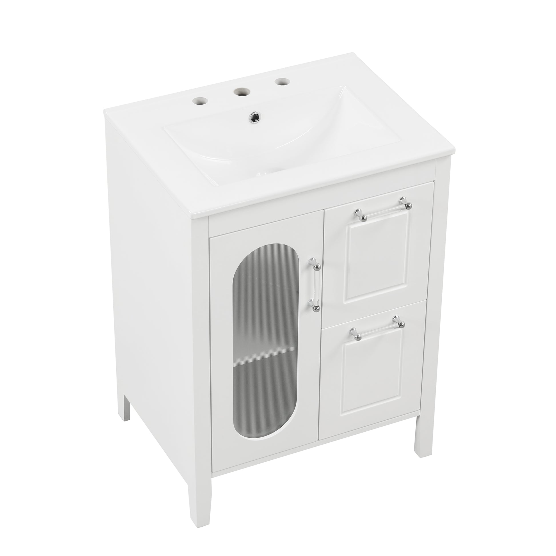 24" Bathroom Vanity With Sink, Bathroom Vanity Cabinet With Two Drawers And Door, Adjustable Shelf, Solid Wood And Mdf, White Old Sku:Wf309411Aak White Solid Wood Mdf