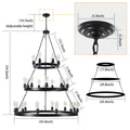 Sku:W1340P206660 27 Light Metal Ring Chandelier Black Black Retro Iron