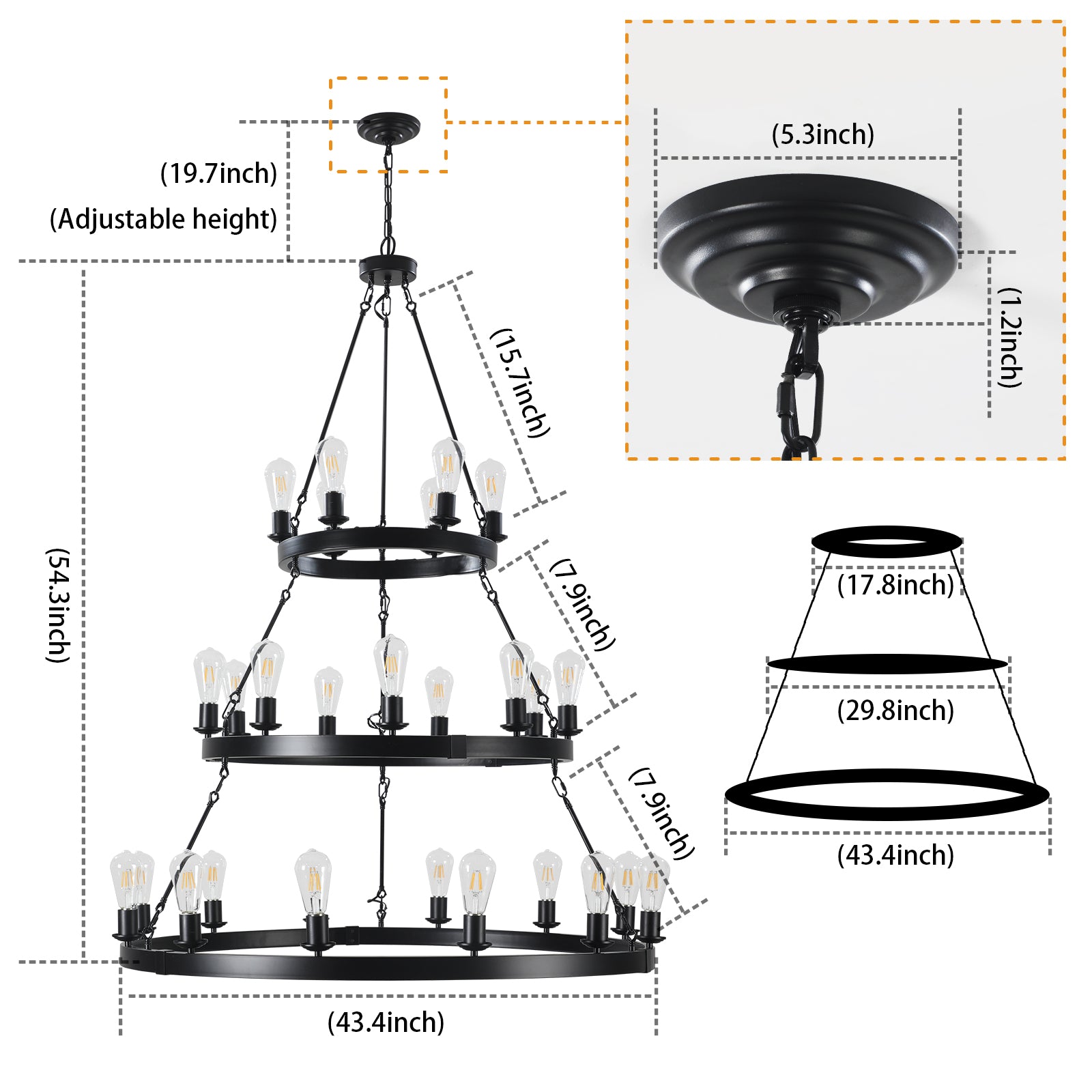 Same As W1340119961 L1017 27 Light Metal Ring Chandelier Black No Bulbs Black Retro Iron