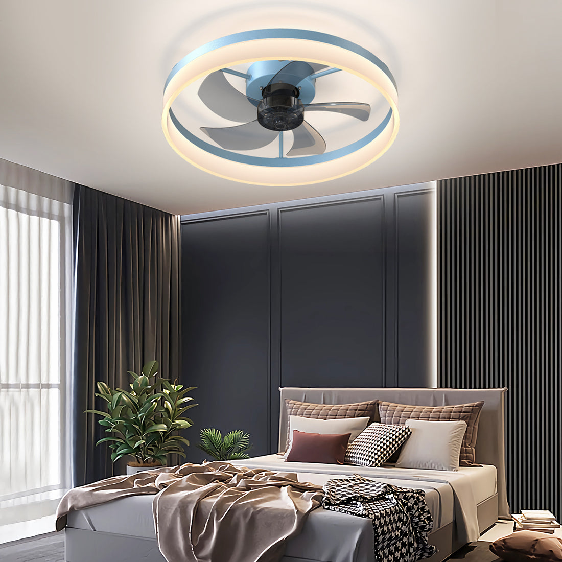 Ceiling Fans With Lights Dimmable Led Embedded Installation Of Thin Modern Ceiling Fans Blue Blue Modern Abs