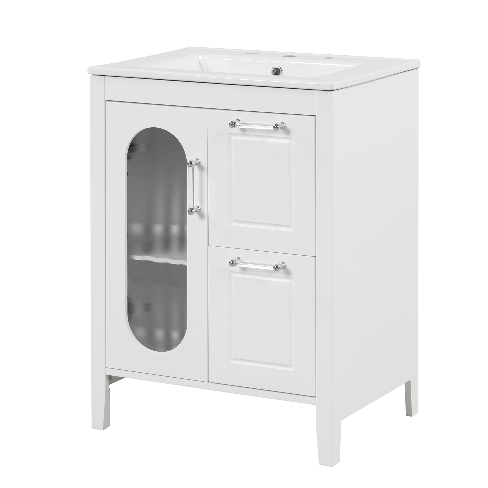 24" Bathroom Vanity With Sink, Bathroom Vanity Cabinet With Two Drawers And Door, Adjustable Shelf, Solid Wood And Mdf, White White Solid Wood Mdf