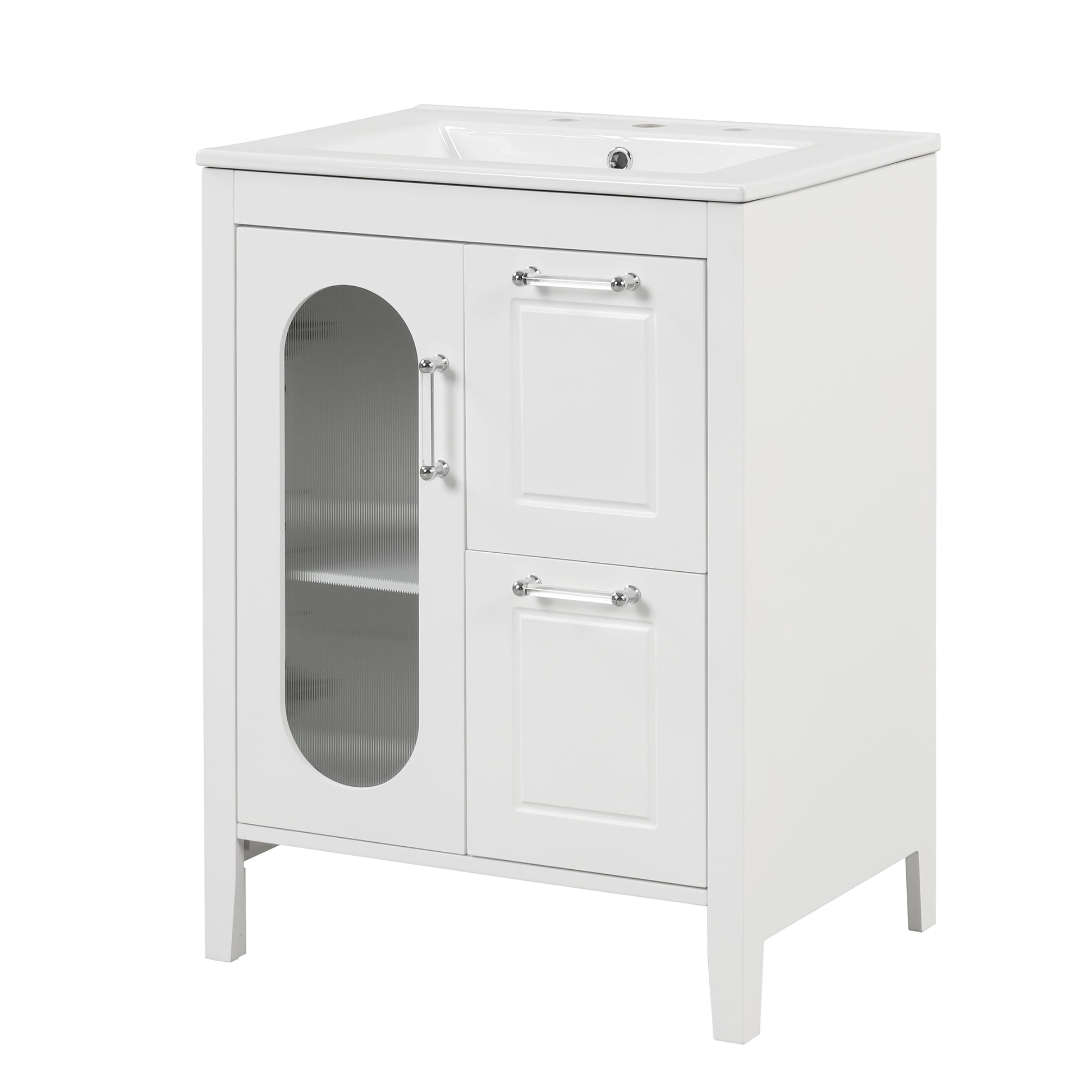 24" Bathroom Vanity With Sink, Bathroom Vanity Cabinet With Two Drawers And Door, Adjustable Shelf, Solid Wood And Mdf, White Old Sku:Wf309411Aak White Solid Wood Mdf