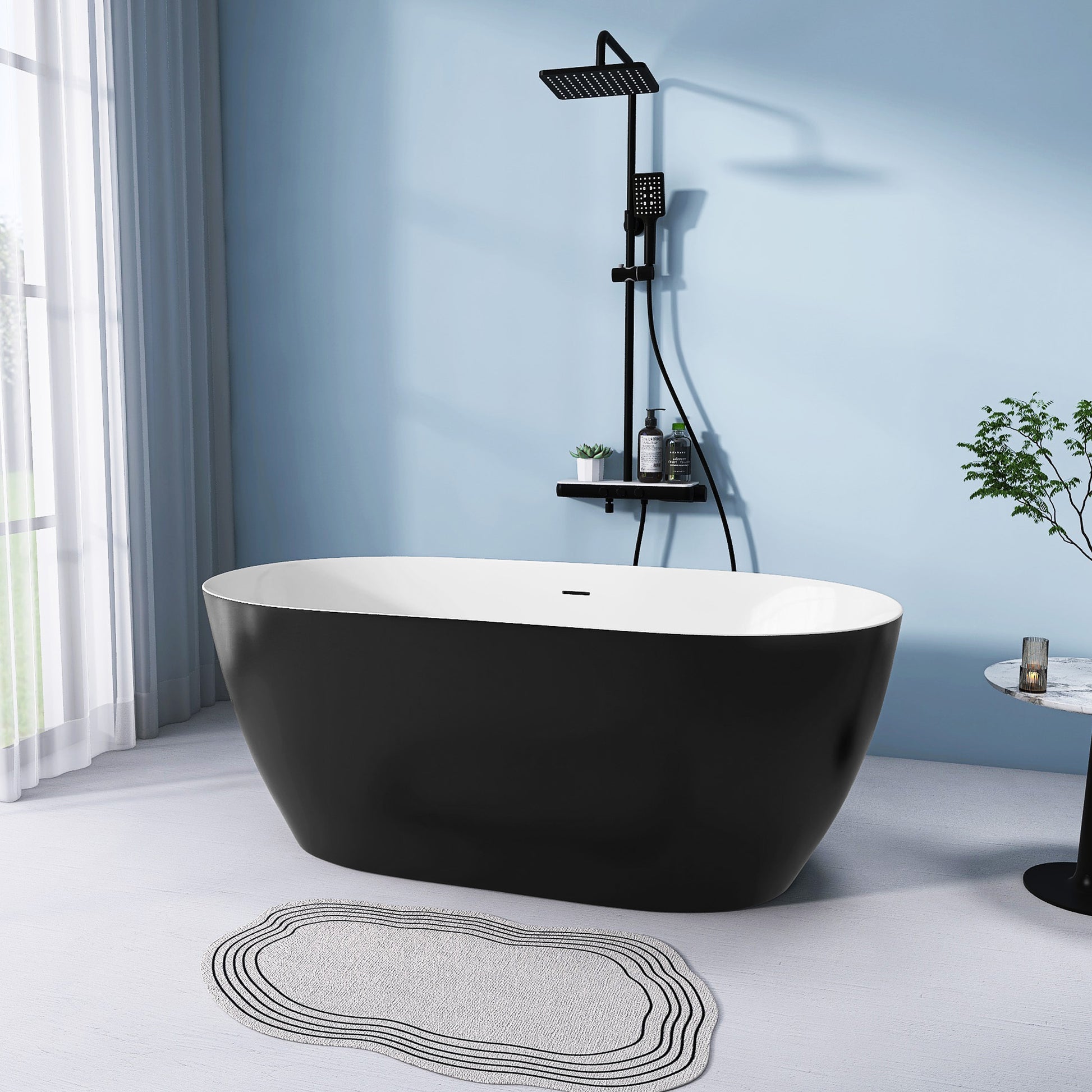 51" Acrylic Free Standing Tub Classic Oval Shape Soaking Tub Adjustable Freestanding Bathtub With Integrated Slotted Overflow And Chrome Pop Up Drain Anti Clogging Matte Black Matte Black Oval Bathroom Freestanding Tubs Polished Less Than 59 In Modern