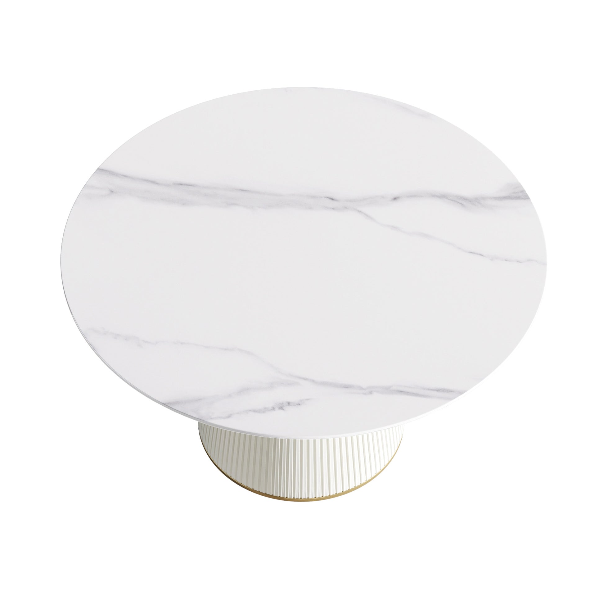 53.15 "Modern White Artificial Stone Round Beige Plywood Pu Base Dining Table Can Accommodate 6 People. Not Including Chairs. White Dining Room Plywood Sintered Stone