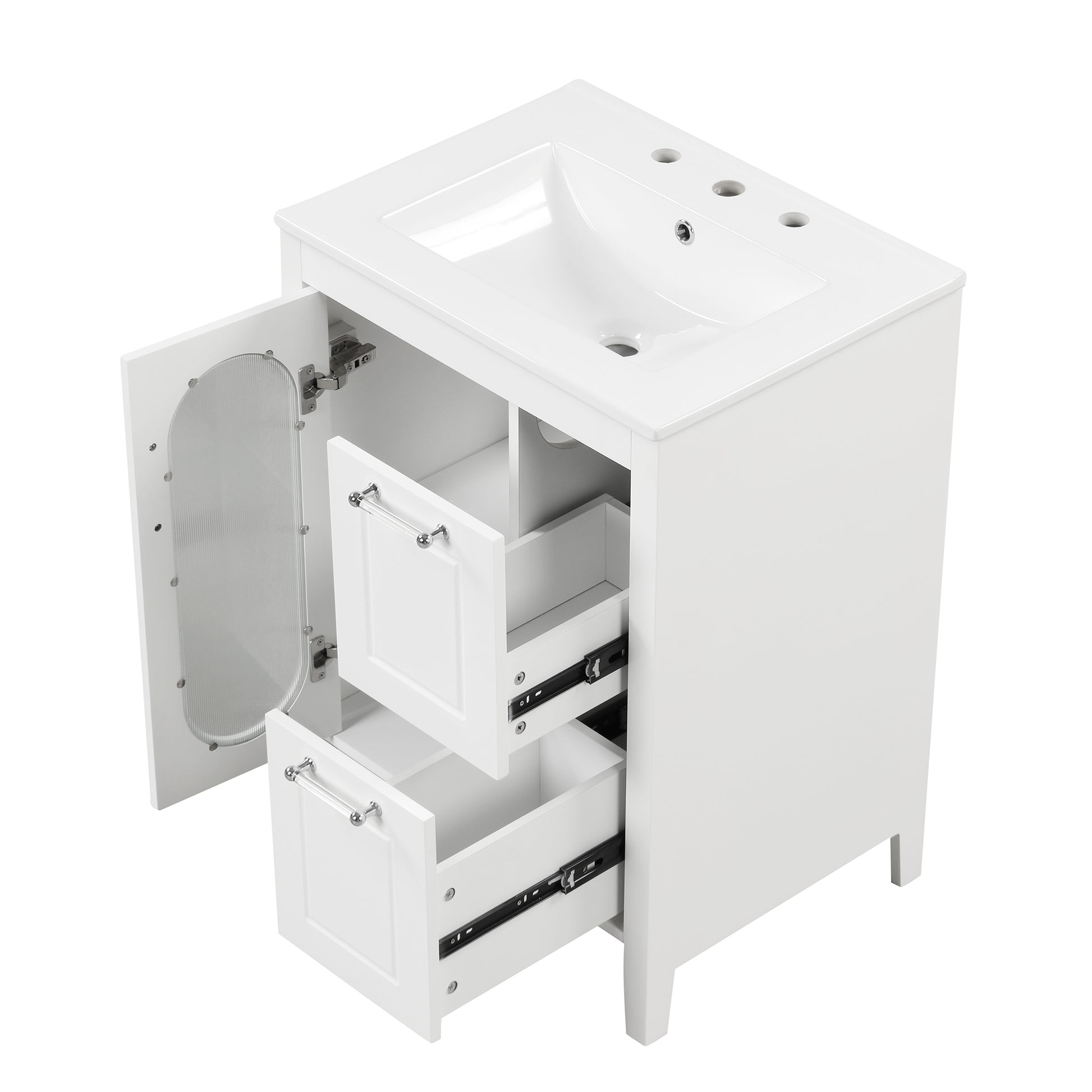 24" Bathroom Vanity With Sink, Bathroom Vanity Cabinet With Two Drawers And Door, Adjustable Shelf, Solid Wood And Mdf, White Old Sku:Wf309411Aak White Solid Wood Mdf