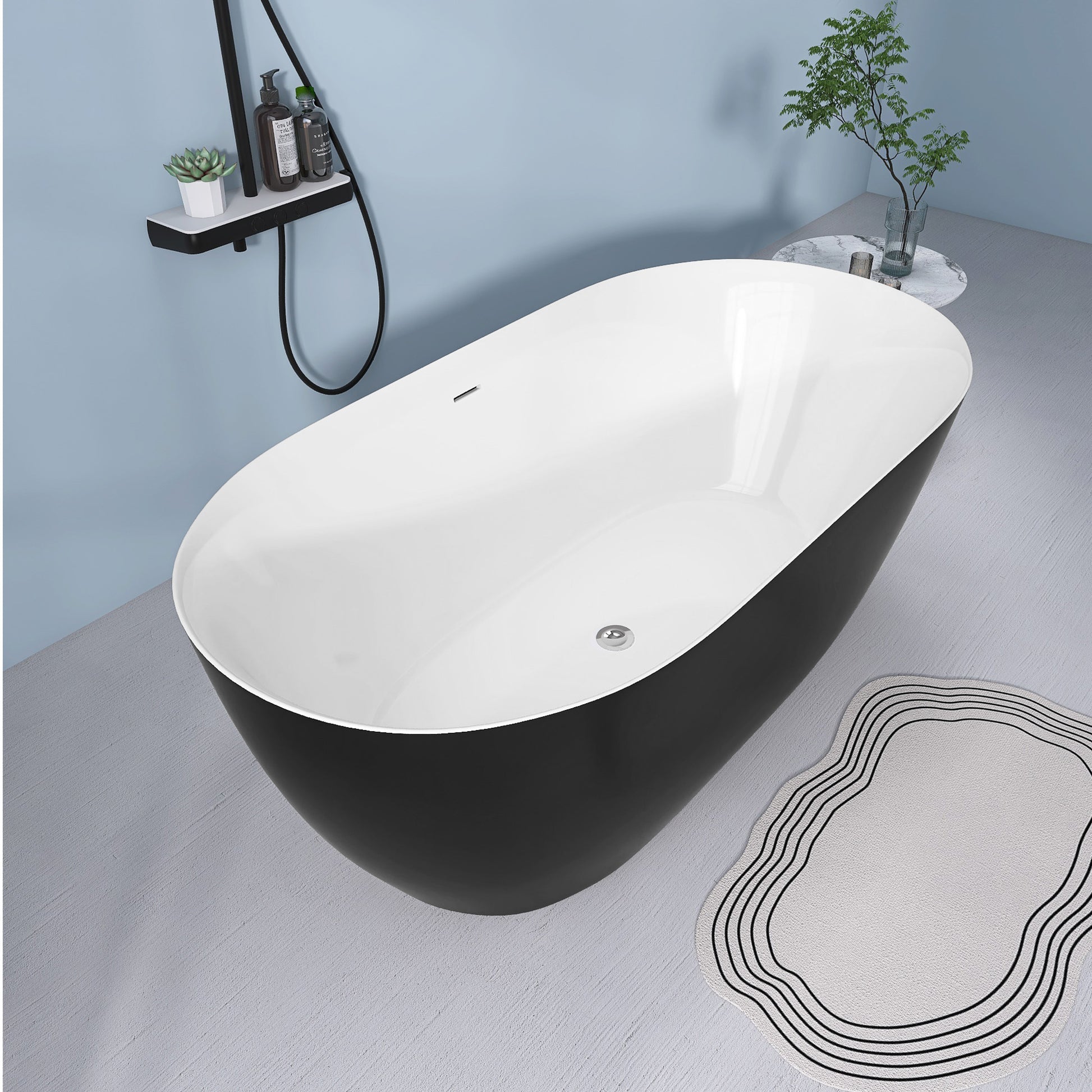 59" Acrylic Free Standing Tub Classic Oval Shape Soaking Tub Adjustable Freestanding Bathtub With Integrated Slotted Overflow And Chrome Pop Up Drain Anti Clogging Matte Black Matte Black Oval Bathroom Freestanding Tubs Polished 59 61 In Modern Soaking