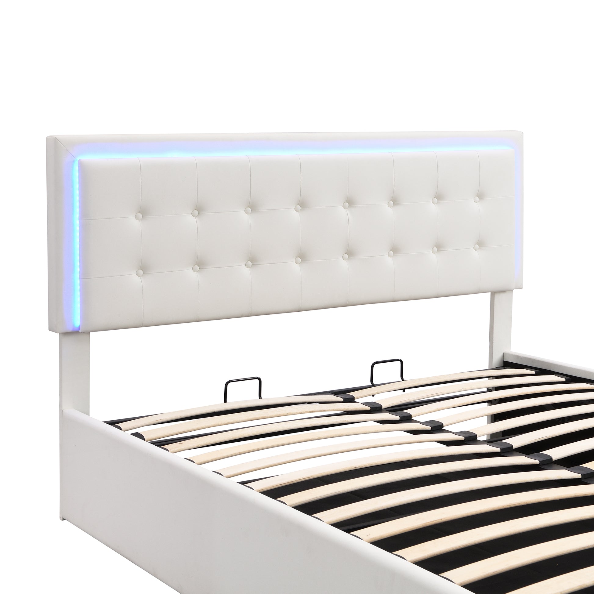 3 Pieces Bedroom Sets,Queen Size Upholstered Bed With Led Lights,Hydraulic Storage System, Two Nightstands With Crystal Decoration,White Queen White 3 Piece Set Wood