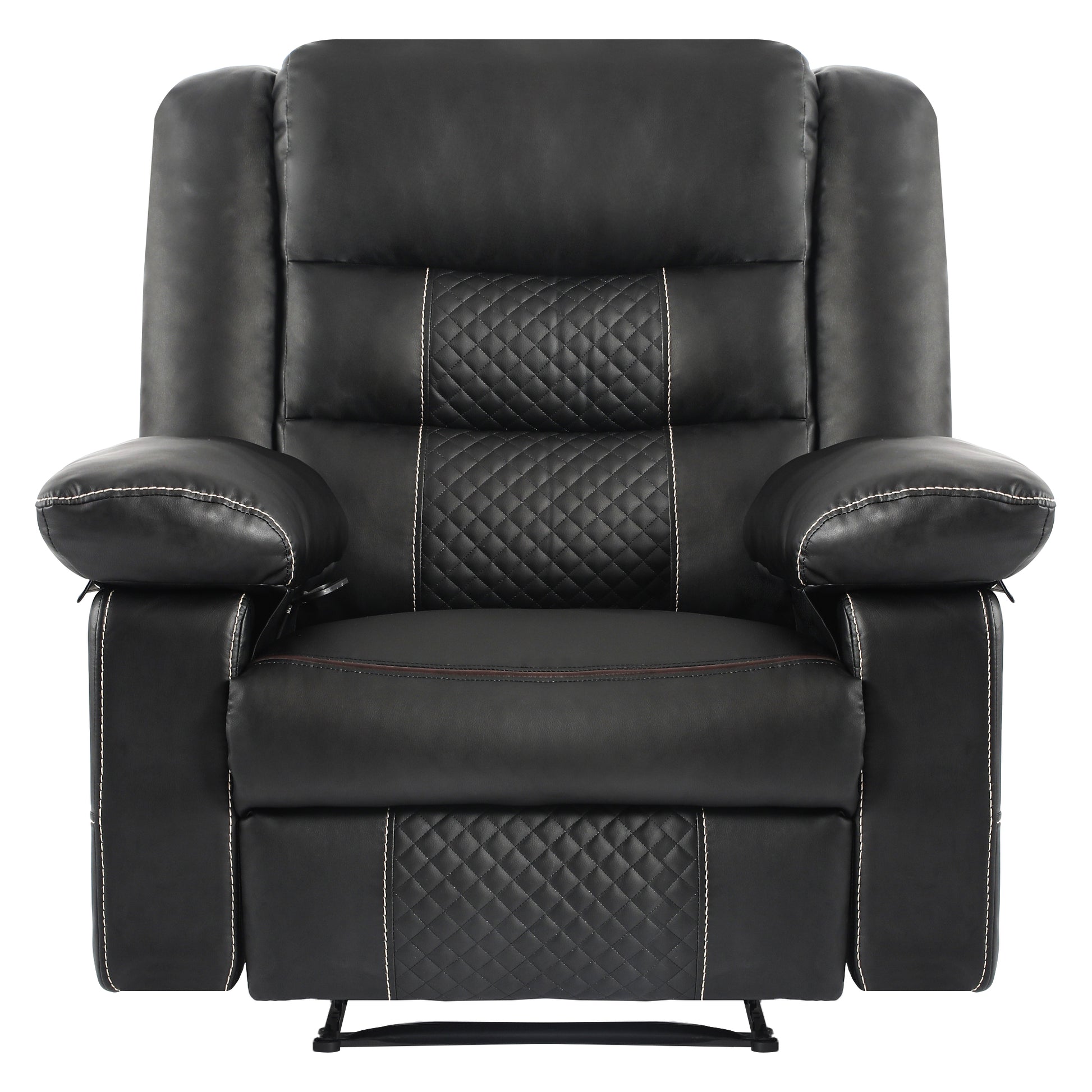 Leather Massage Recliner Chair, Manual Living Room Reclining Sofa Black Faux Leather Manual Handle Metal Primary Living Space Soft Cushion Back Heavy Duty American Traditional,Antique,Classic,Luxury,Mid Century Modern Pillow Top Arms Foam Pu Leather