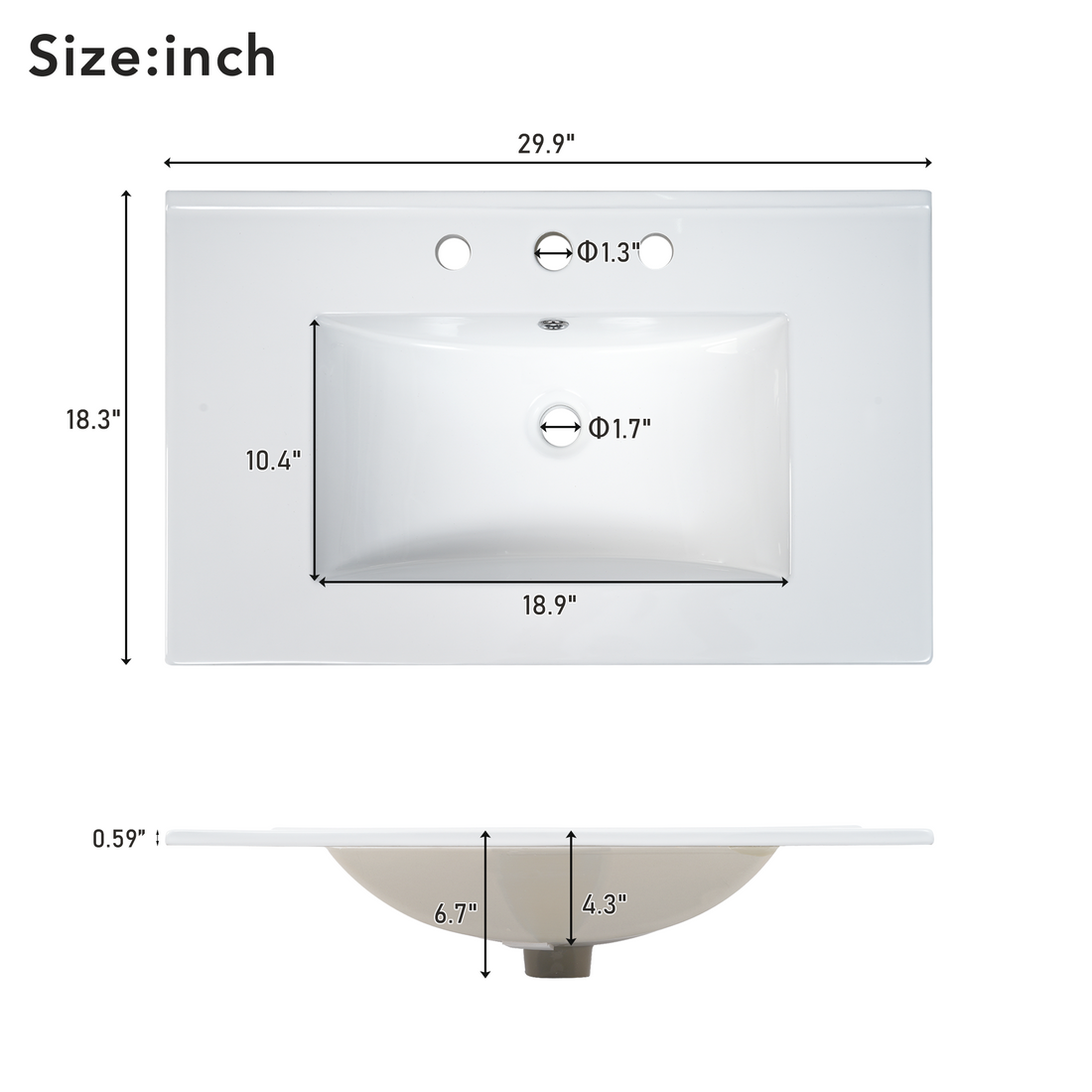 Sink Only 30" Bathroom Vanity White Ceramic