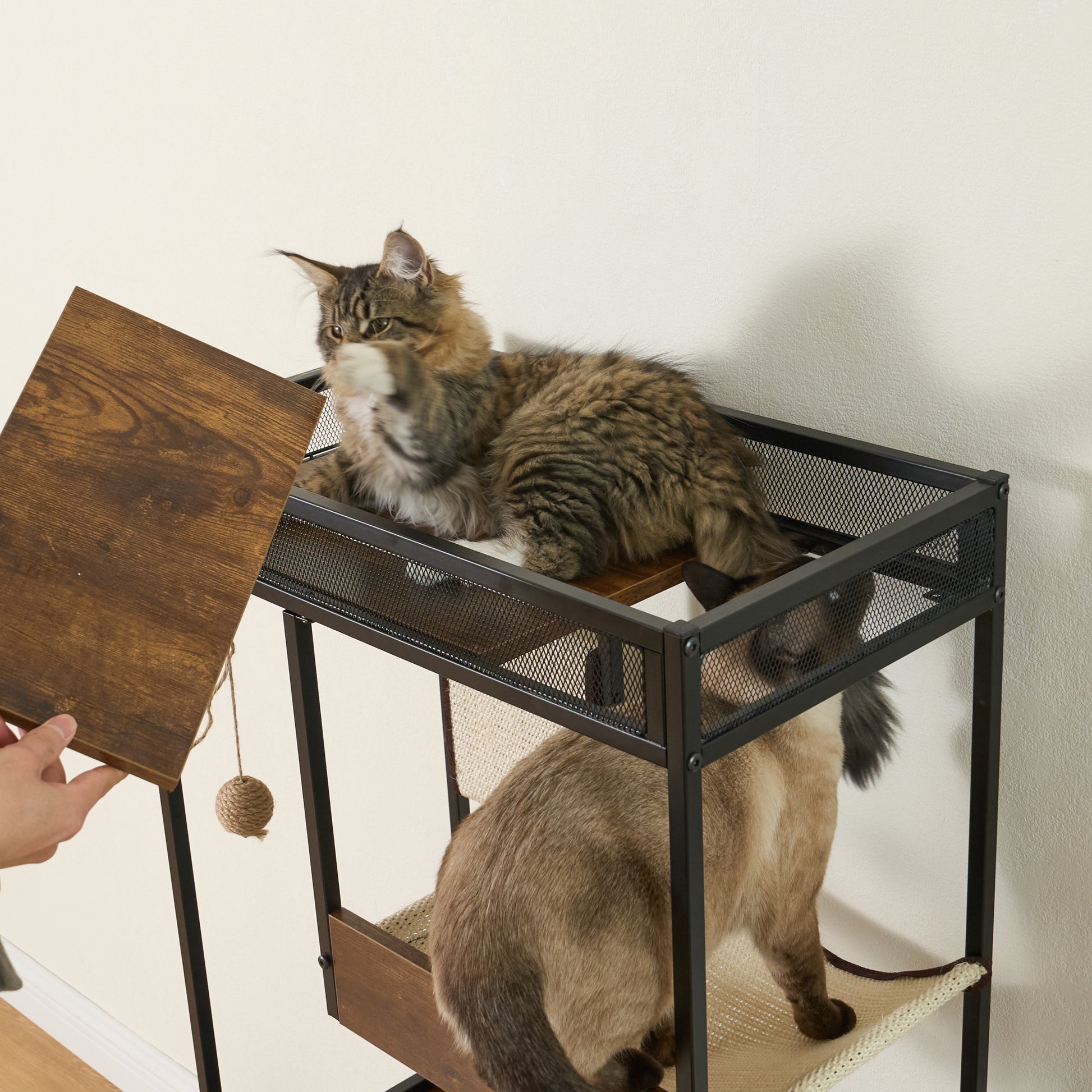 Cat Litter Box Enclosures With Cat Tree Tower, Cat Furniture ,Cat Cabinet White Vintage American Design Particle Board