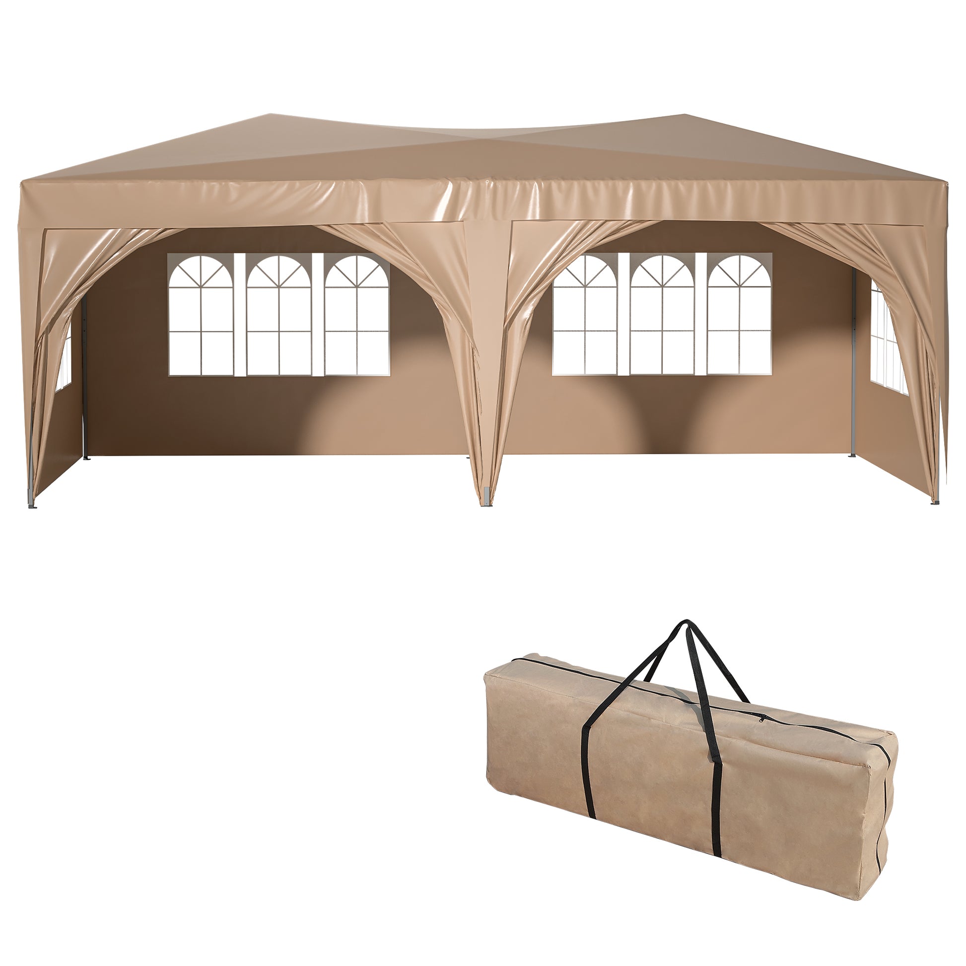 10'X20' Ez Pop Up Canopy Outdoor Portable Party Folding Tent With 6 Removable Sidewalls Carry Bag 6Pcs Weight Bag Beige Beige Metal