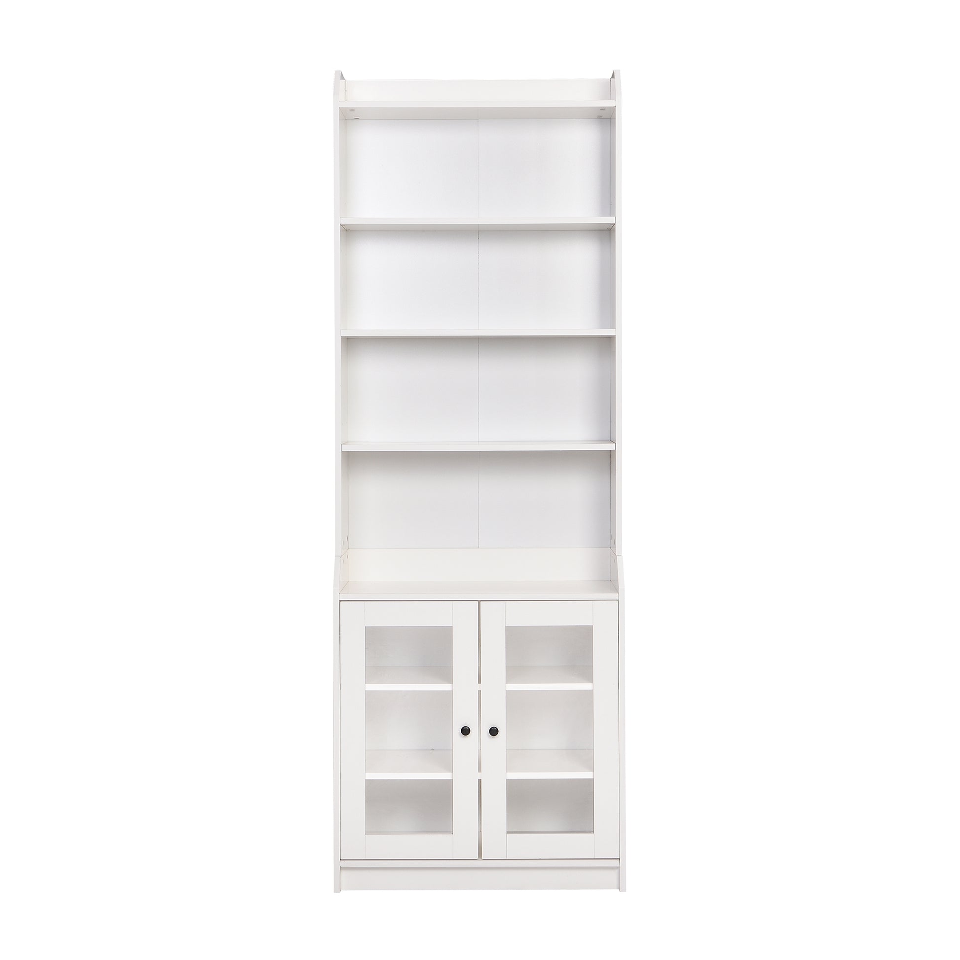 Elegant Tall Cabinet With Acrylic Board Door, Versatile Sideboard With Graceful Curves, Contemporary Bookshelf With Adjustable Shelves For Living Room, White Freestanding 5 Or More Shelves White Primary Living Space Open Storage Space Particle Board