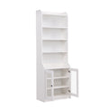 Elegant Tall Cabinet With Acrylic Board Door, Versatile Sideboard With Graceful Curves, Contemporary Bookshelf With Adjustable Shelves For Living Room, White Freestanding 5 Or More Shelves White Primary Living Space Open Storage Space Particle Board