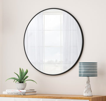 Wall Mirror 36 Inch Black Circular Mirror Metal Framed Mirror Round Vanity Mirror Dressing Mirror, For Bathroom, Living Room, Bedroom Wall Decor Black Glass