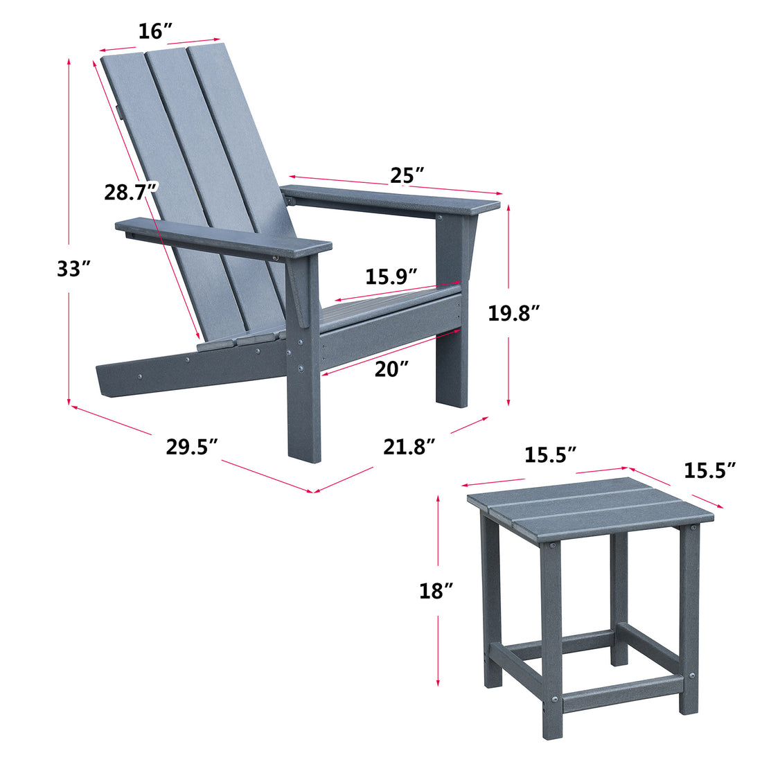 Outdoor Adirondack Chair Set Of 2 And Table Set,Hdpe All Weather Fire Pit Chair, Ergonomic Design Patio Lawn Chair For Outside Deck Garden Backyard Balcony, Grey Dark Grey Uv Resistant Frame Garden & Outdoor Beach,Modern Complete Patio Sets Hdpe
