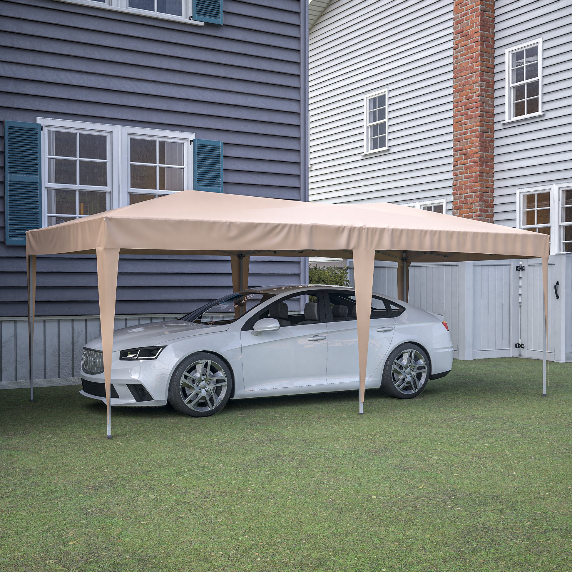 10'X20' Ez Pop Up Canopy Outdoor Portable Party Folding Tent With 6 Removable Sidewalls Carry Bag 6Pcs Weight Bag Beige Beige Metal