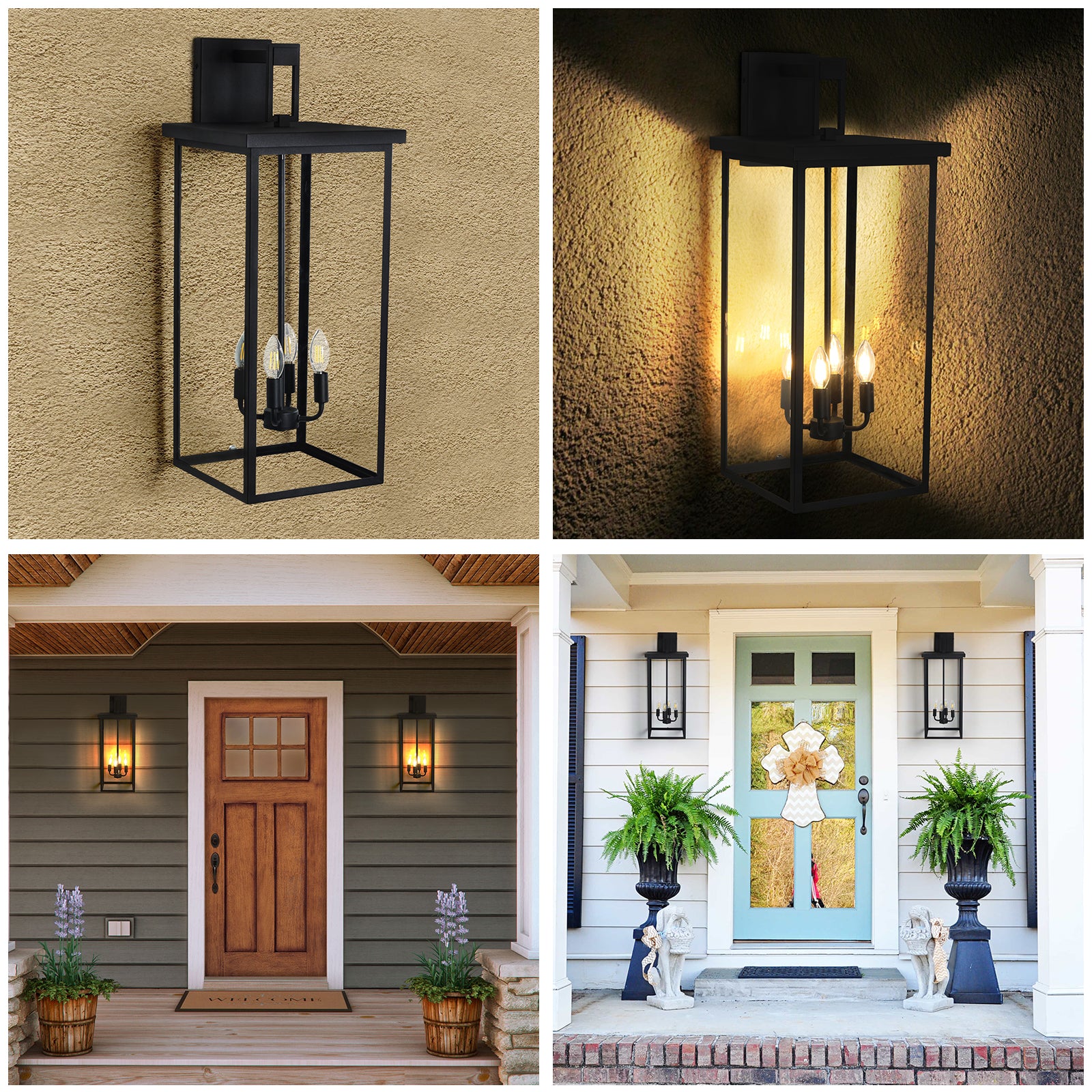 4 Light Black Outdoor Wall Light Black Modern Glass Iron