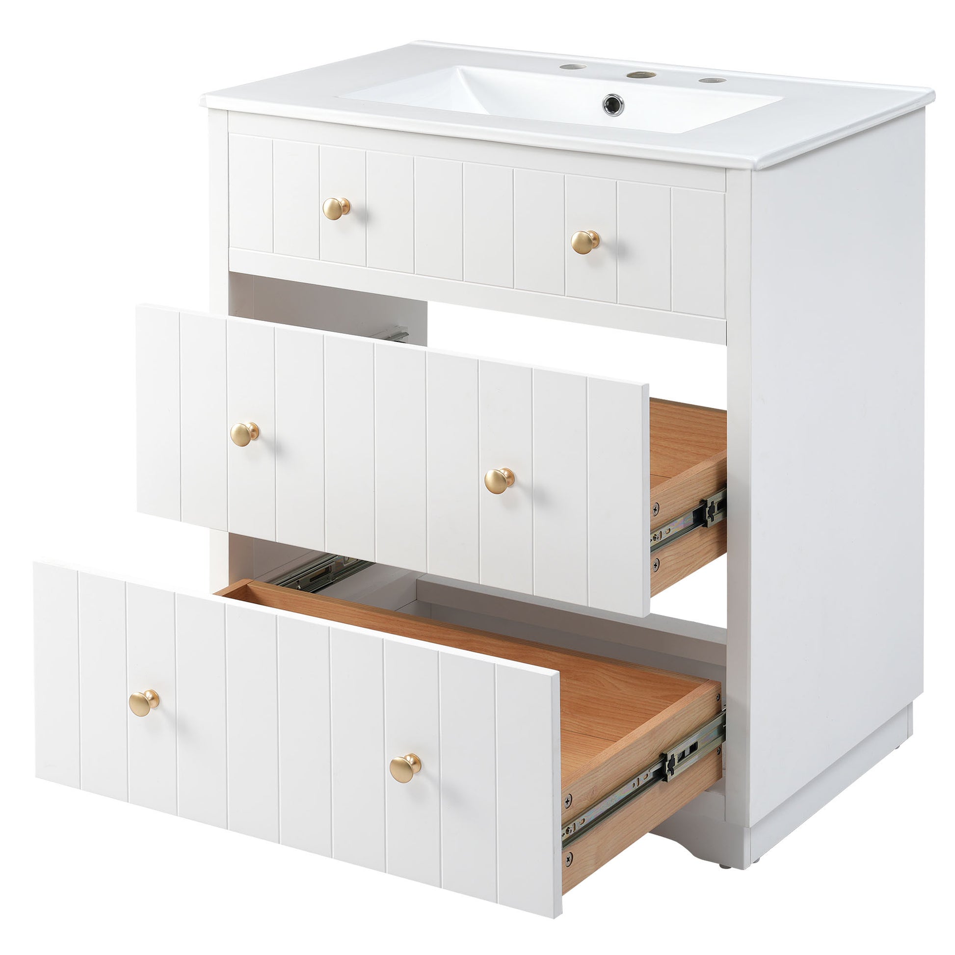 Video 30 Inch Modern White Bathroom Vanity Cabinet With Two Drawers White Mdf