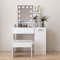 Makeup Vanity Table Set With Drawer And Storage Cabinet, Dressing Table With Vanity Cushioned Stool For Bedroom, Makeup Room White White Vanity Stools Bedroom Rectangular White American Design,American Traditional,Antique,Art Deco,Artsy Padded Seat Wood