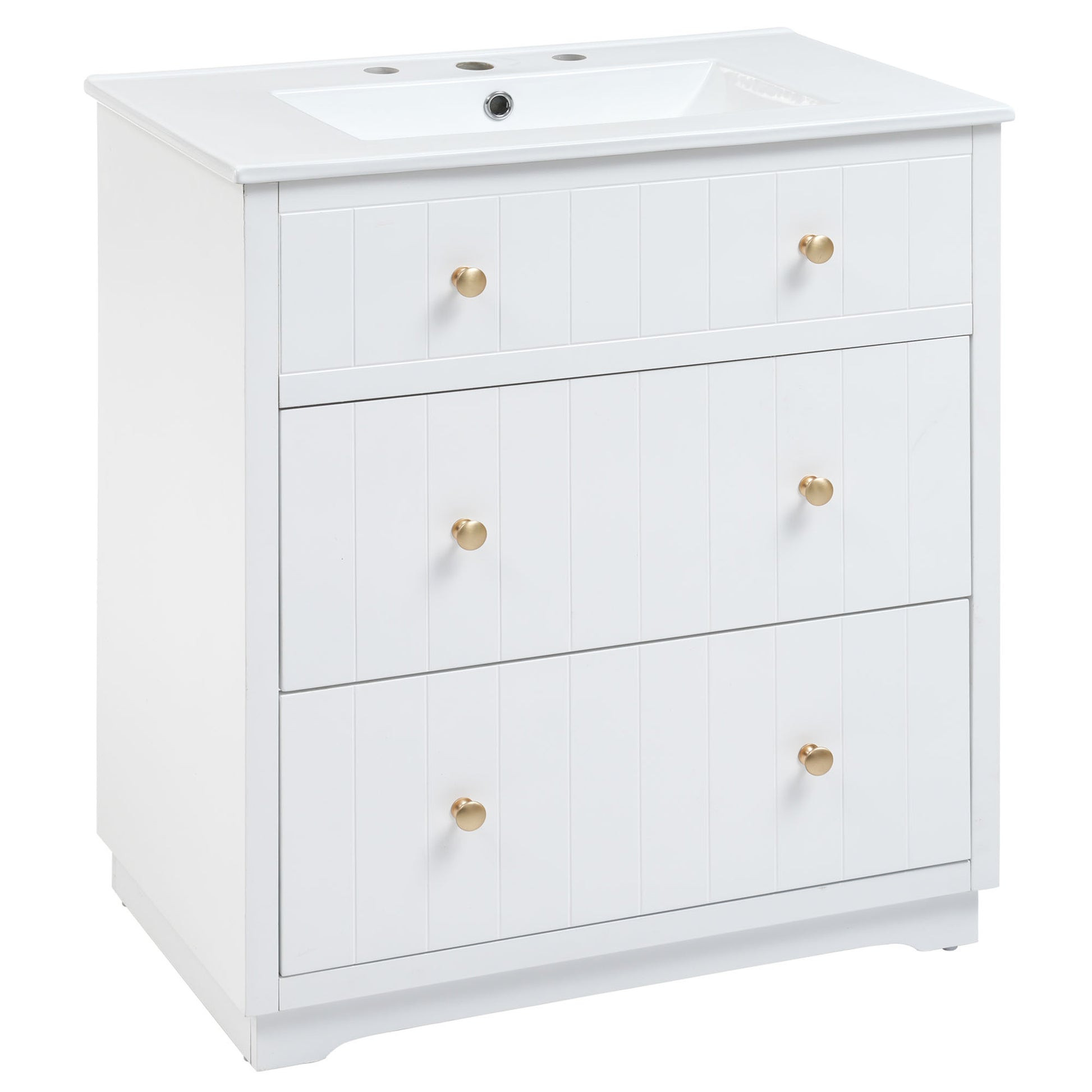 Video 30 Inch Modern White Bathroom Vanity Cabinet With Two Drawers White Mdf