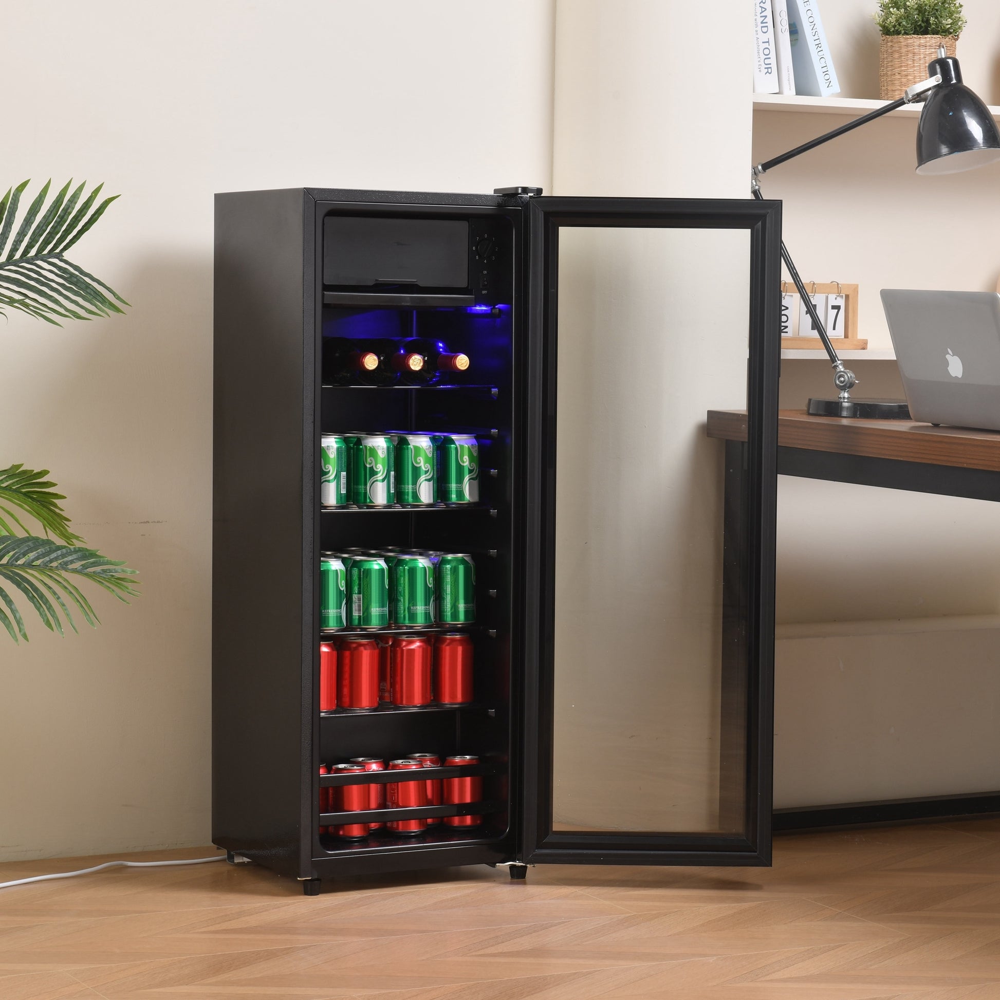 4.5Cu.Ft Mini Fridge, 0.3Cu.Ft Freezer, Up To 94 Cans Of Soda, Beer Or Wine. Silent, High Efficiency And Energy Saving Compressor, Led Lighting, 16.10" 15.70" 43.10", Home, Rv, Apartment, Office, Etc. Black Iron