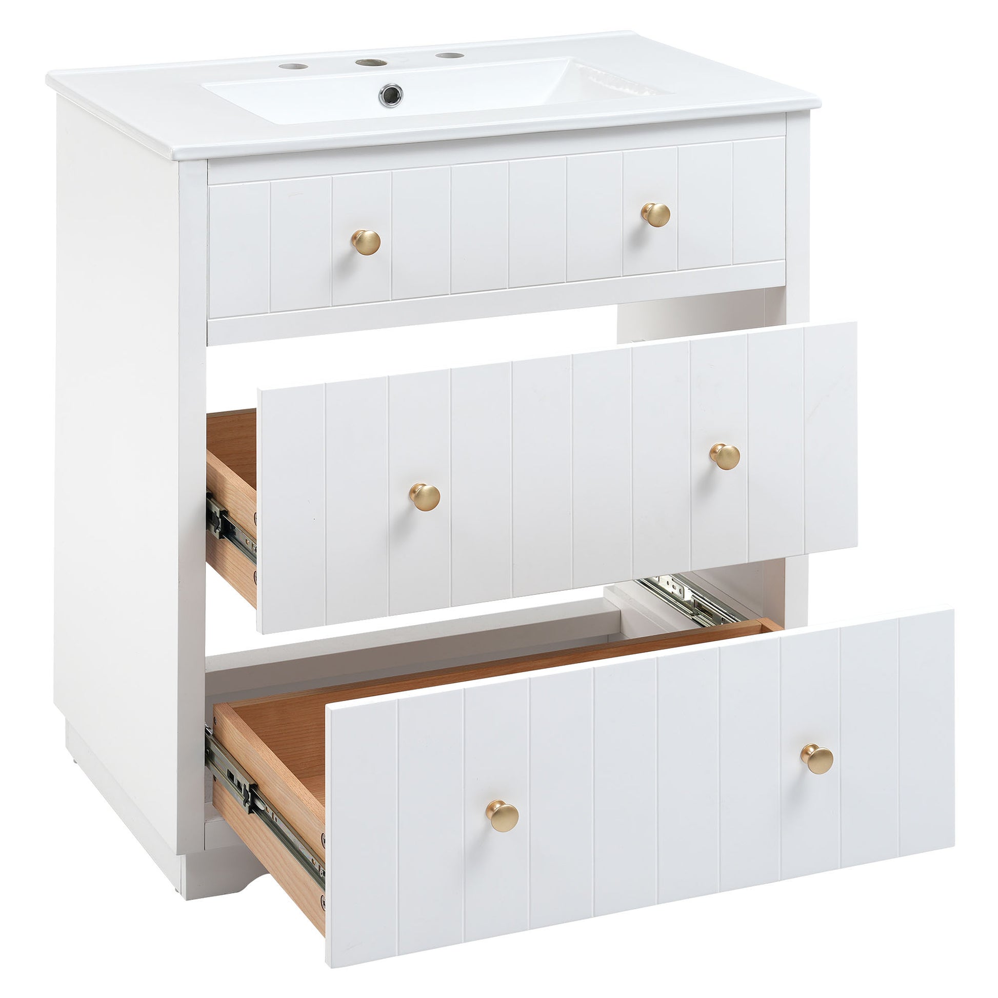 Video 30 Inch Modern White Bathroom Vanity Cabinet With Two Drawers White Mdf