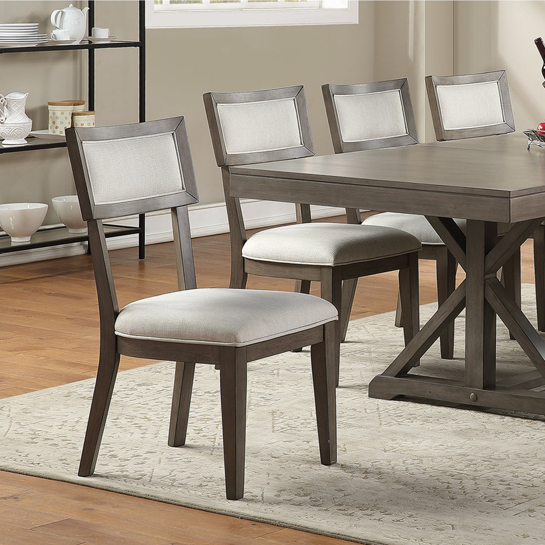 White Fabric Upholstery Dining Chair, Grey Set Of 2 Solid White Dining Room Dining Chairs Solid Wood