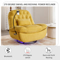 270 Degree Swivel Power Recliner With Voice Control, Bluetooth Music Player,Usb Ports, Atmosphere Lamp, Hidden Arm Storage And Mobile Phone Holder For Living Room, Bedroom, Apartment, Yellow Yellow Foam Linen