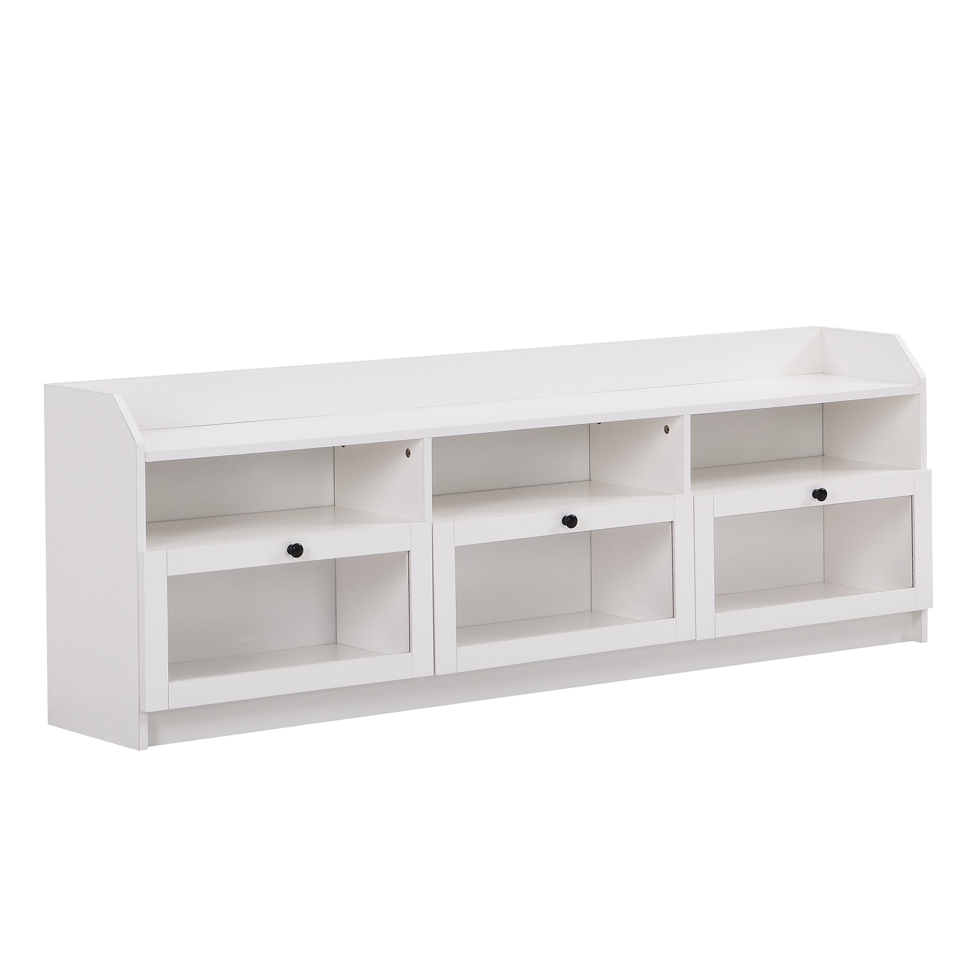 Sleek & Modern Design Tv Stand With Acrylic Board Door, Chic Elegant Media Console For Tvs Up To 65", Large Storage Space Tv Cabinet With Black Handles, White White Primary Living Space 60 69 Inches 60 69 Inches 65 Inches Particle Board