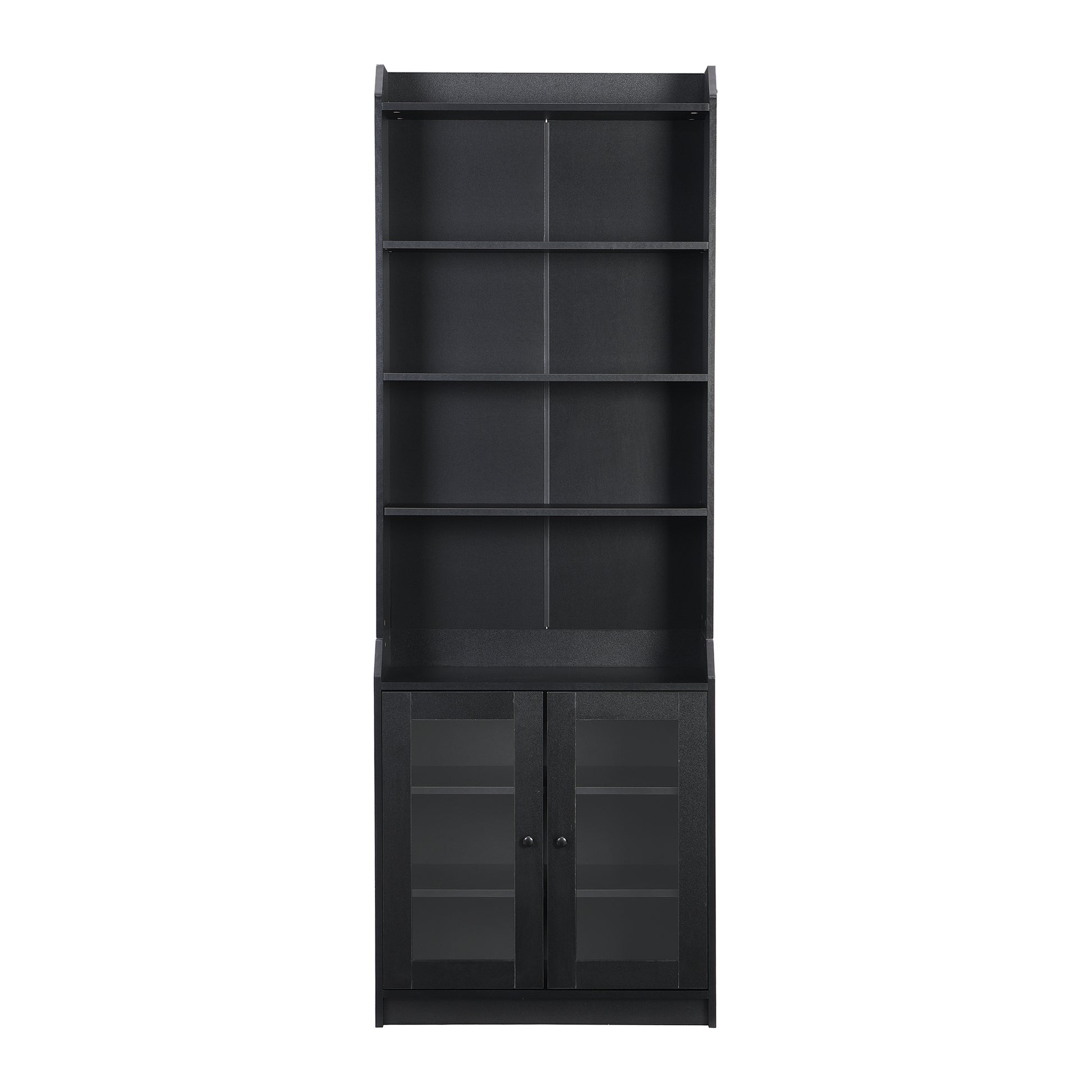 Elegant Tall Cabinet With Acrylic Board Door, Versatile Sideboard With Graceful Curves, Contemporary Bookshelf With Adjustable Shelves For Living Room, Black Freestanding 5 Or More Shelves Black Primary Living Space Open Storage Space Particle Board