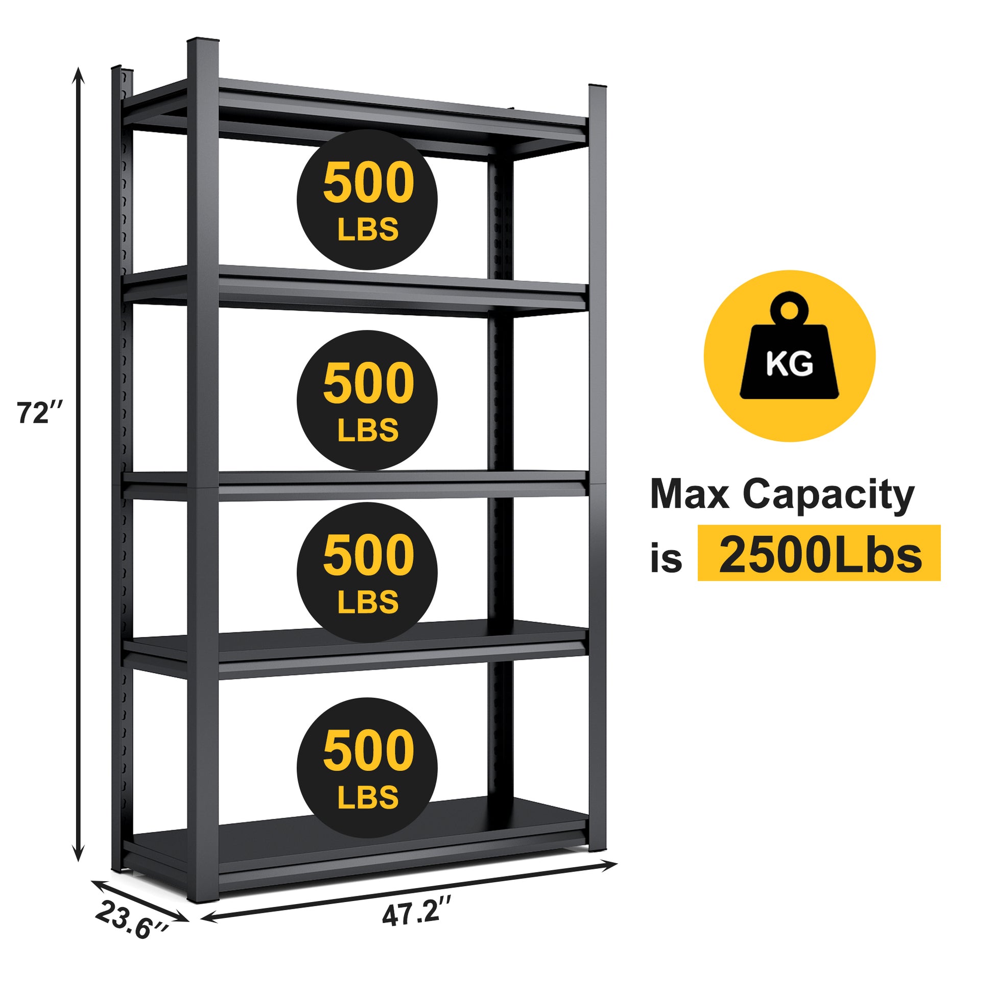 Storage Shelves 5 Tier Heavy Duty Metal Shelving Unit Adjustable Shelving Units And Storage Rack Kitchen Garage Shelf H72 * W47.2 * D23.6 5 Dark Gray Standard Vertical Kitchen Open Back Metal Classic Adjustable Shelves Metal Metal