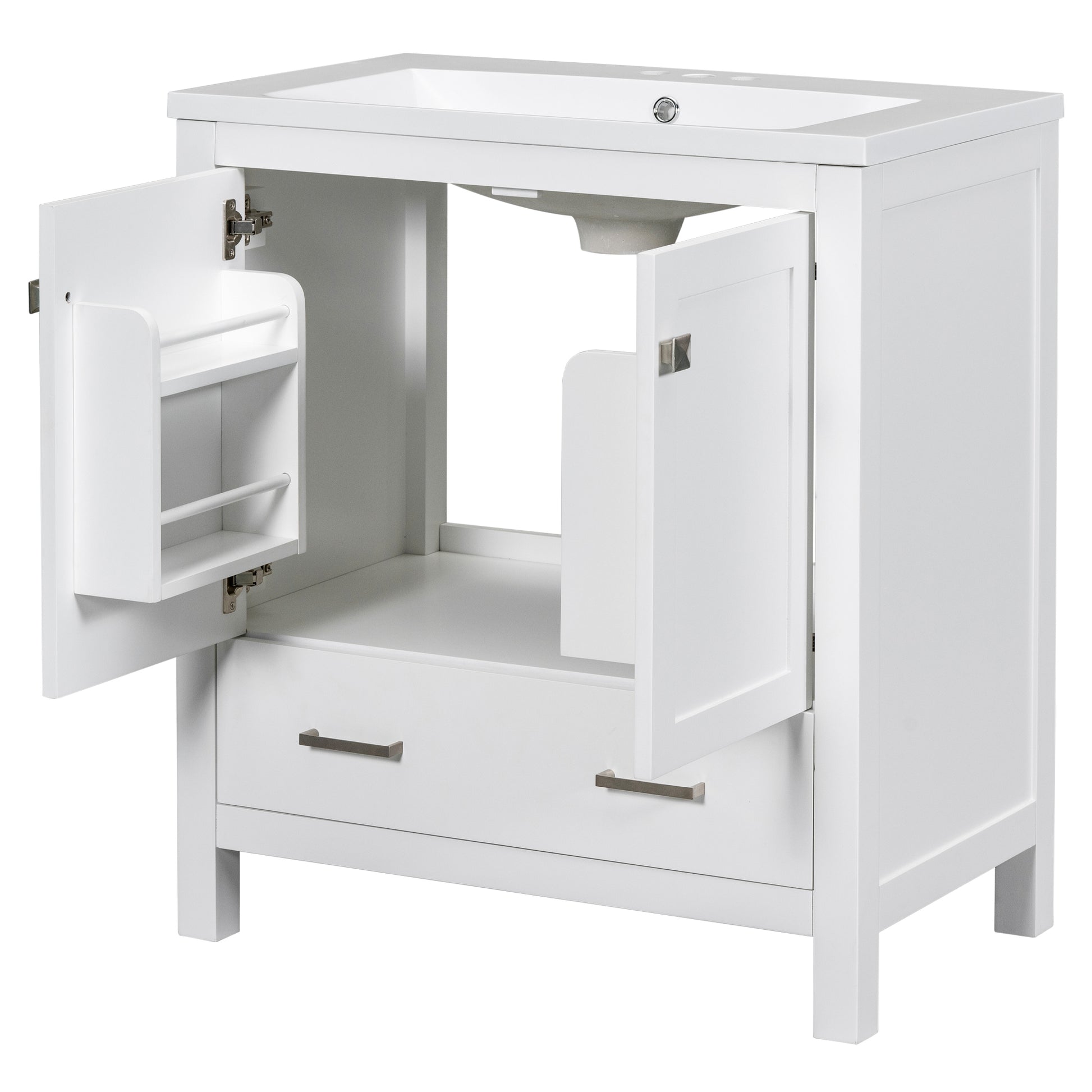 30" White Bathroom Vanity With Single Sink, Combo Cabinet Undermount Sink, Bathroom Storage Cabinet With 2 Doors And A Drawer, Soft Closing, Multifunctional Storage, Solid Wood Frame White Solid Wood Mdf Resin