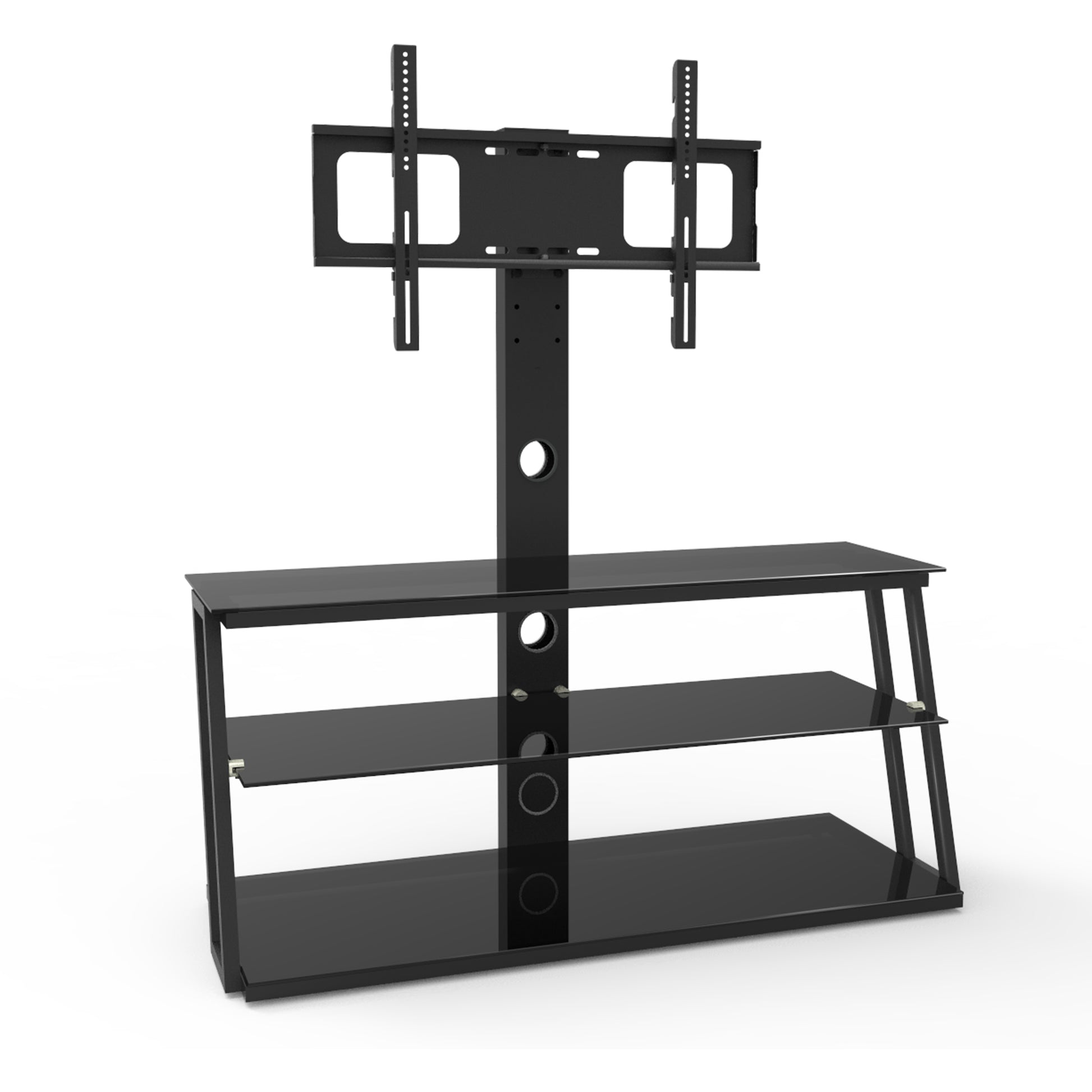 Black Multi Function Angle And Height Adjustable Tempered Glass Tv Stand Black 70 79 Inches Glass