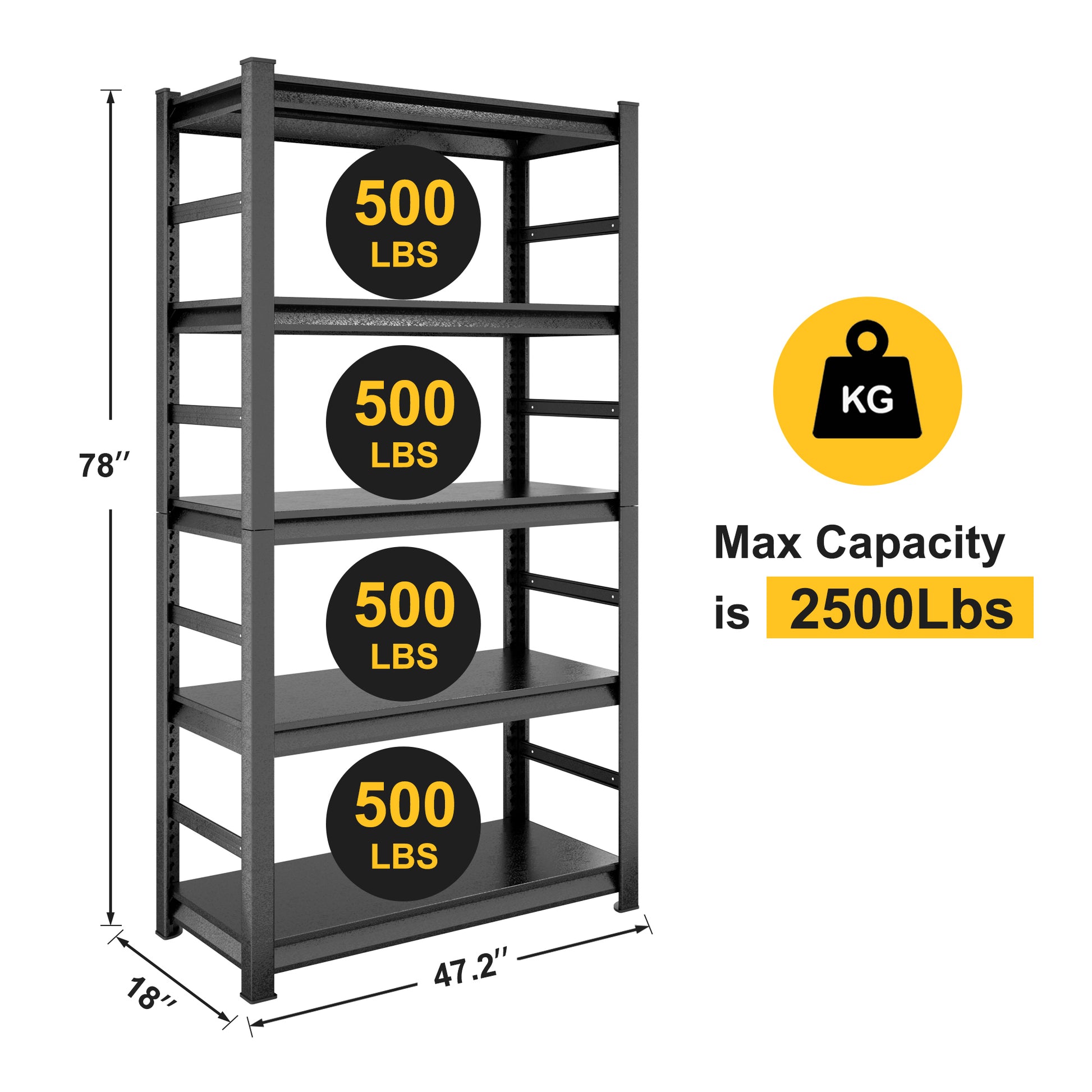 Storage Shelves 5 Tier Heavy Duty Metal Shelving Unit Adjustable Shelving Units And Storage Rack Kitchen Garage Shelf H78 * W47.2 * D18 5 Black Cube Vertical Kitchen Open Back Metal Classic Adjustable Shelves Metal Metal