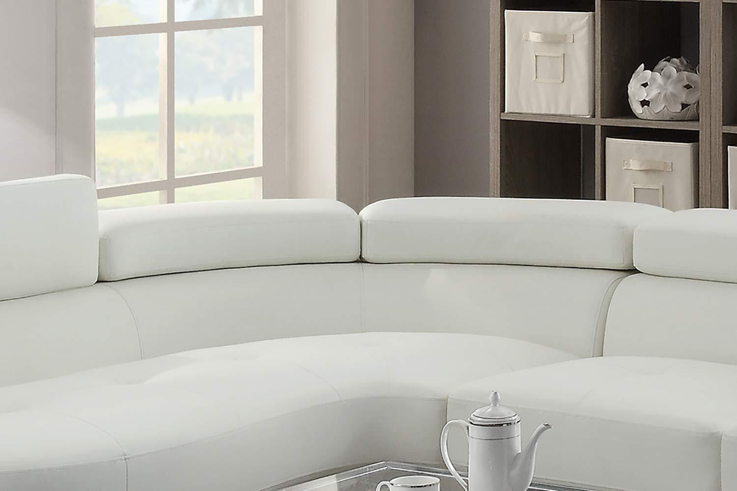 Living Room Furniture Sectional Sofa 2Pc Set White Faux Leather Flip Up Headrest Sofa Chaise White Faux Leather Primary Living Space Contemporary L Shaped Pillow Top Arms Bonded Leather 4 Seat